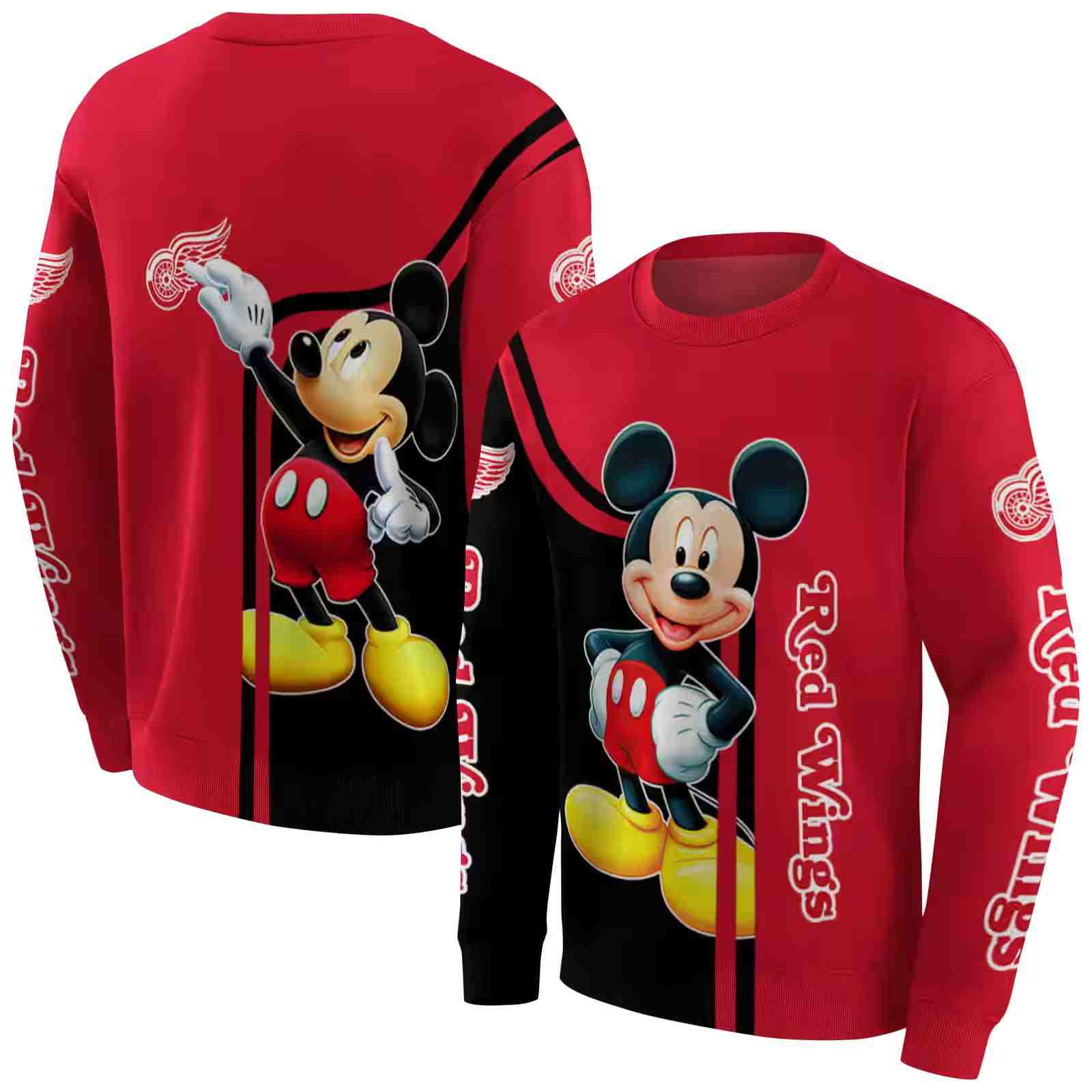 detroit red wings mickey mouse red black hoodie premium grade