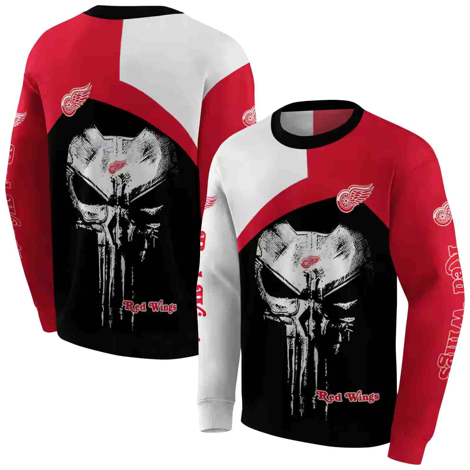 detroit red wings skull punisher white black hoodie premium grade