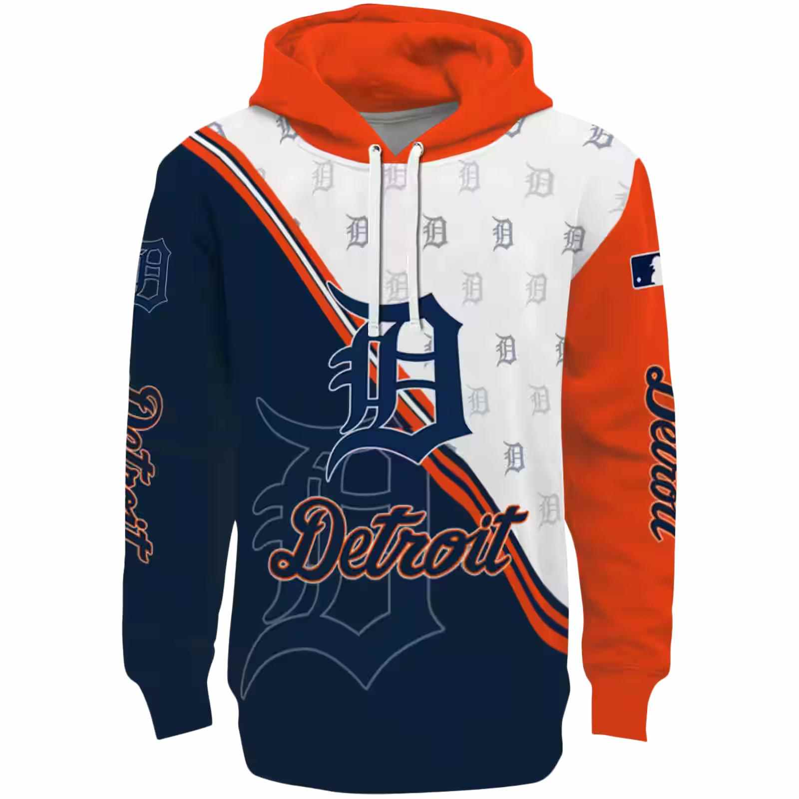 Detroit Tigers Diagonal Stripe Navy White Hoodie