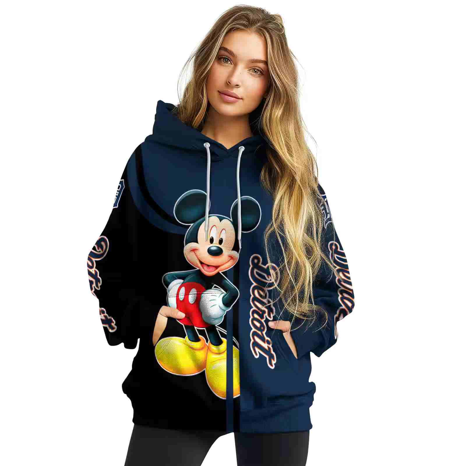 detroit tigers mickey mouse navy black hoodie high quality