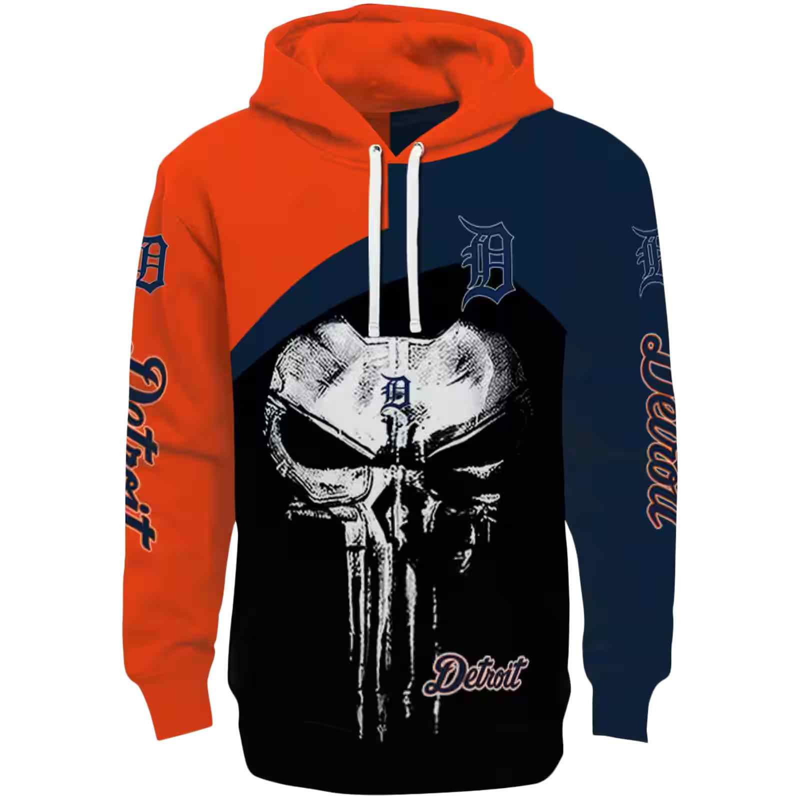 Detroit Tigers Skull Punisher Orange Black Hoodie