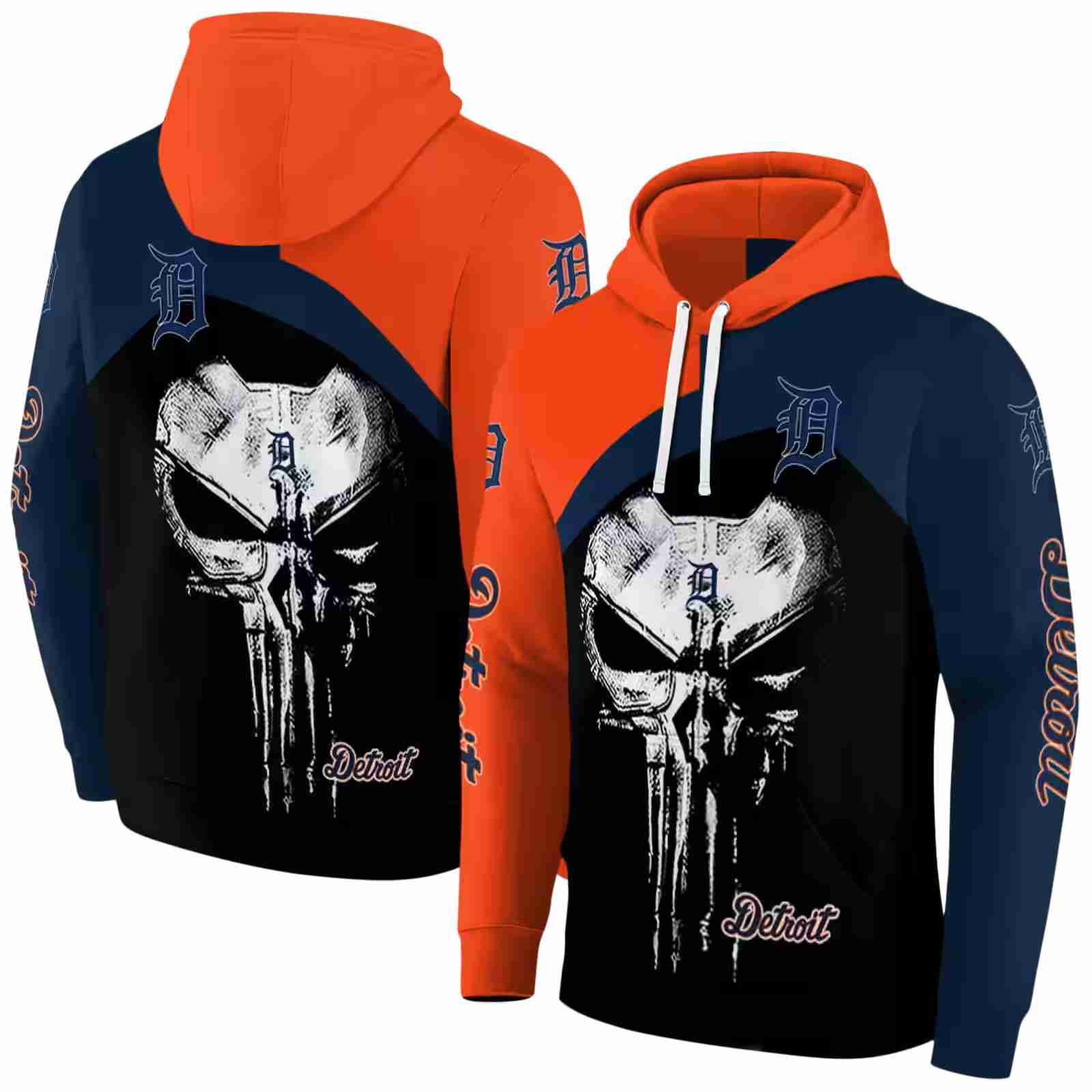 detroit tigers skull punisher orange black hoodie fashion forward