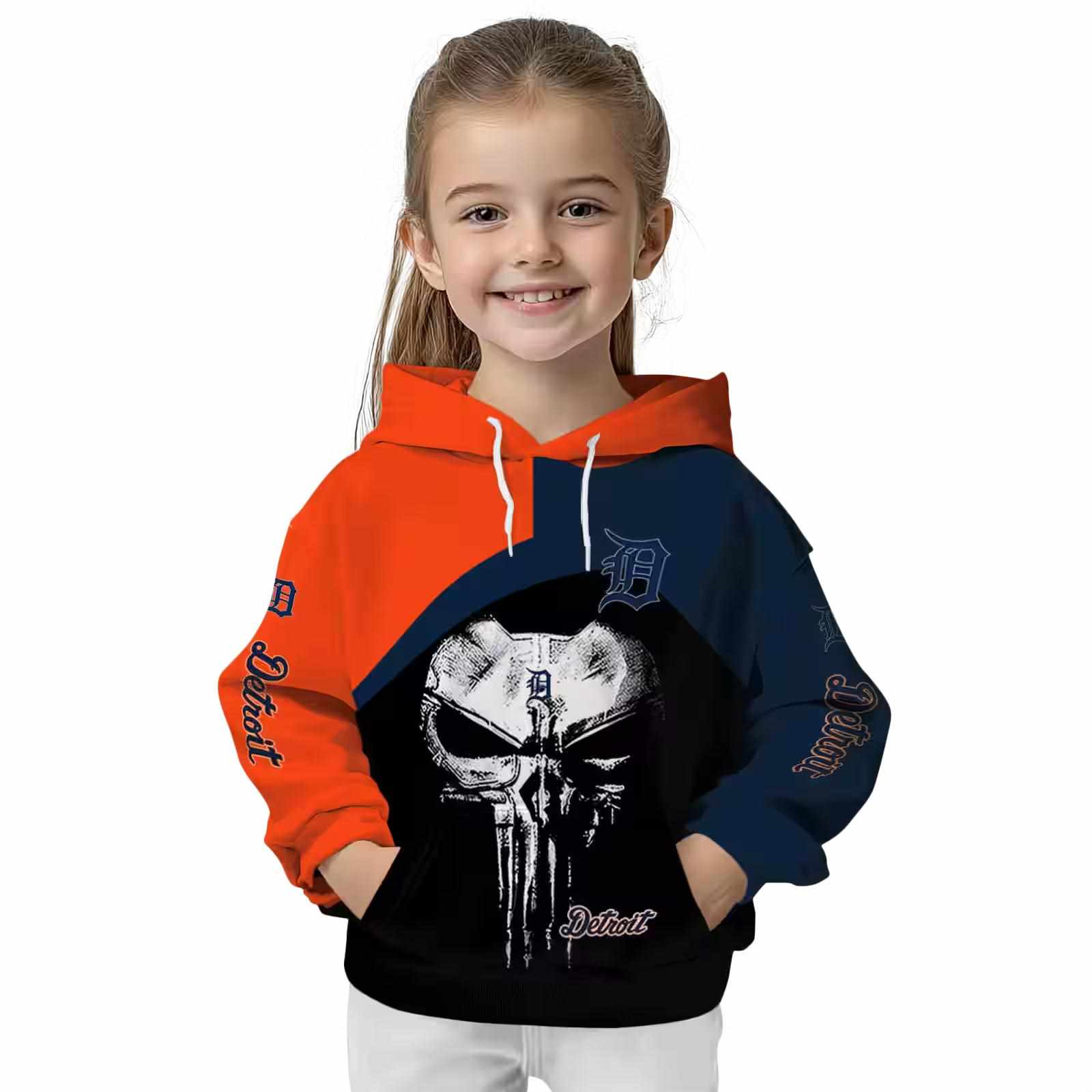 detroit tigers skull punisher orange black hoodie top rated