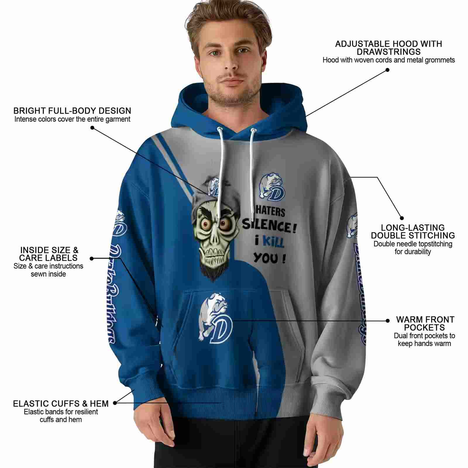 drake bulldogs achmed skull blue hoodie latest model
