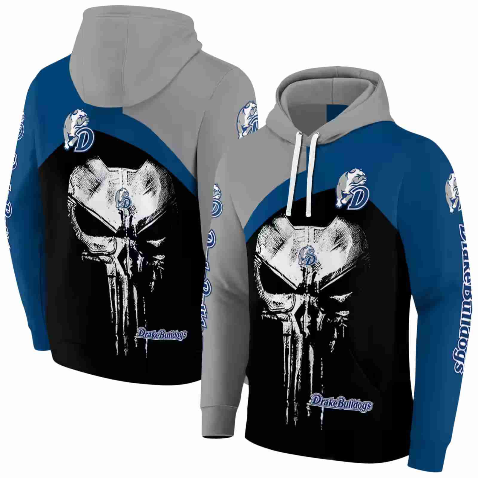 drake bulldogs skull punisher gray black hoodie fashion forward