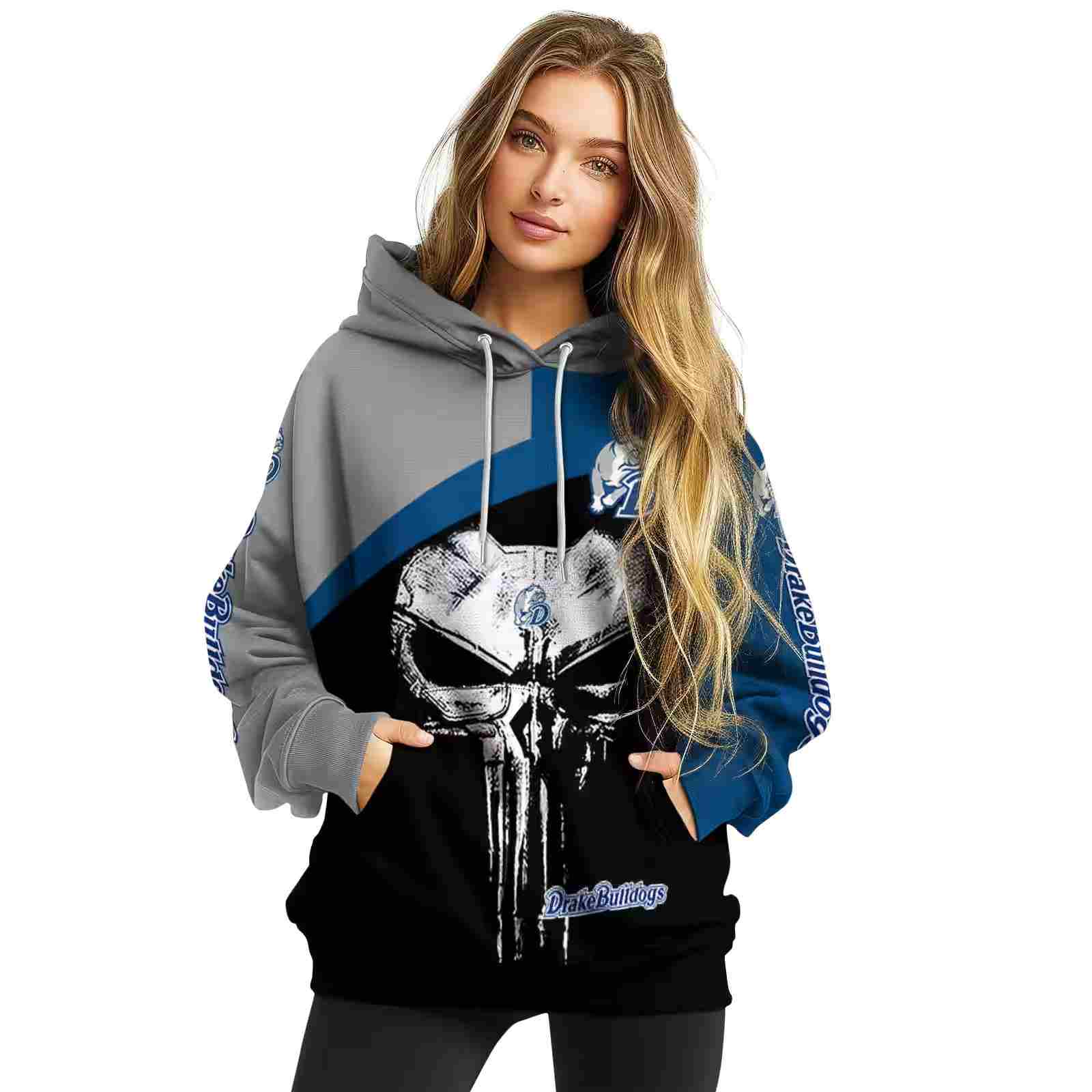 drake bulldogs skull punisher gray black hoodie high quality