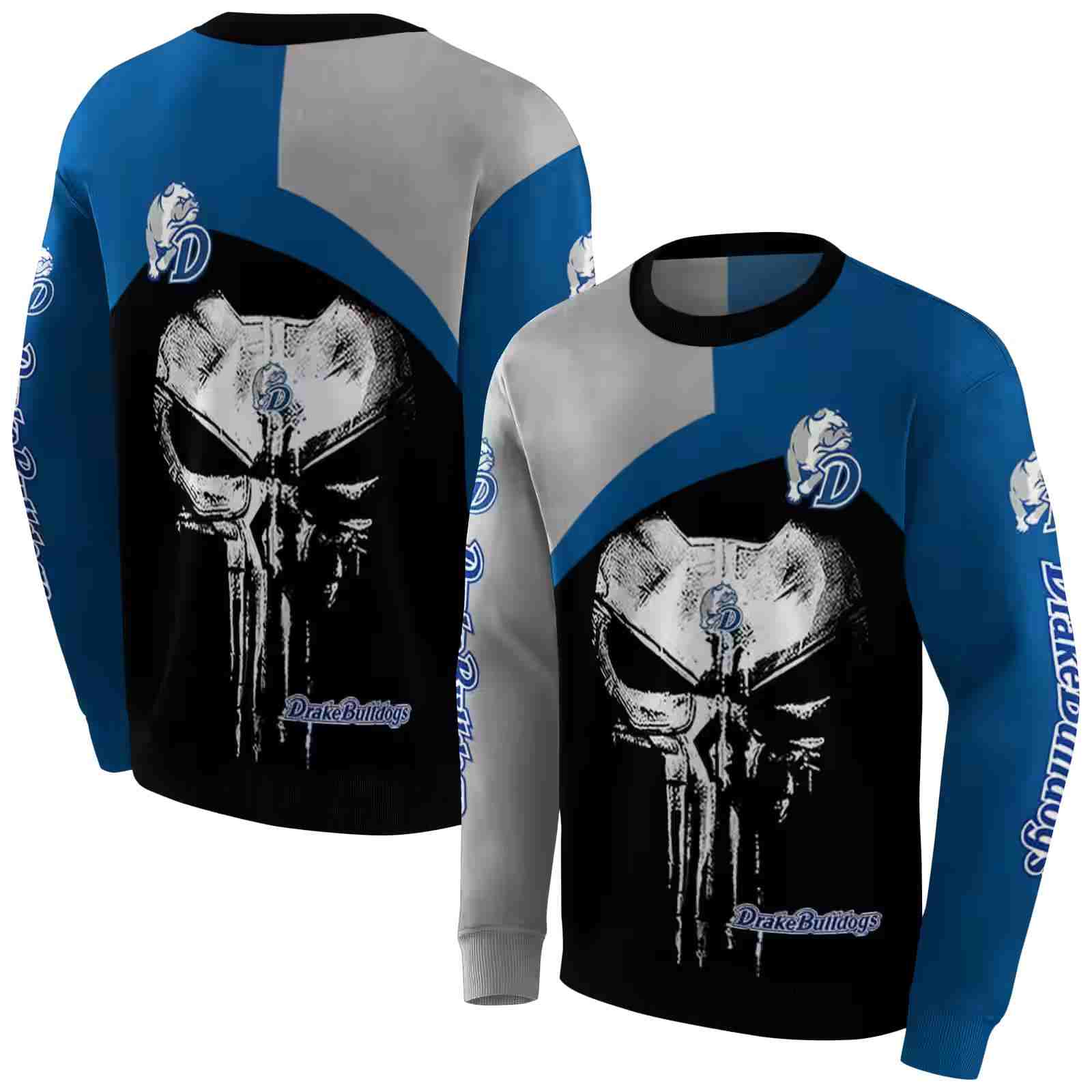 drake bulldogs skull punisher gray black hoodie premium grade