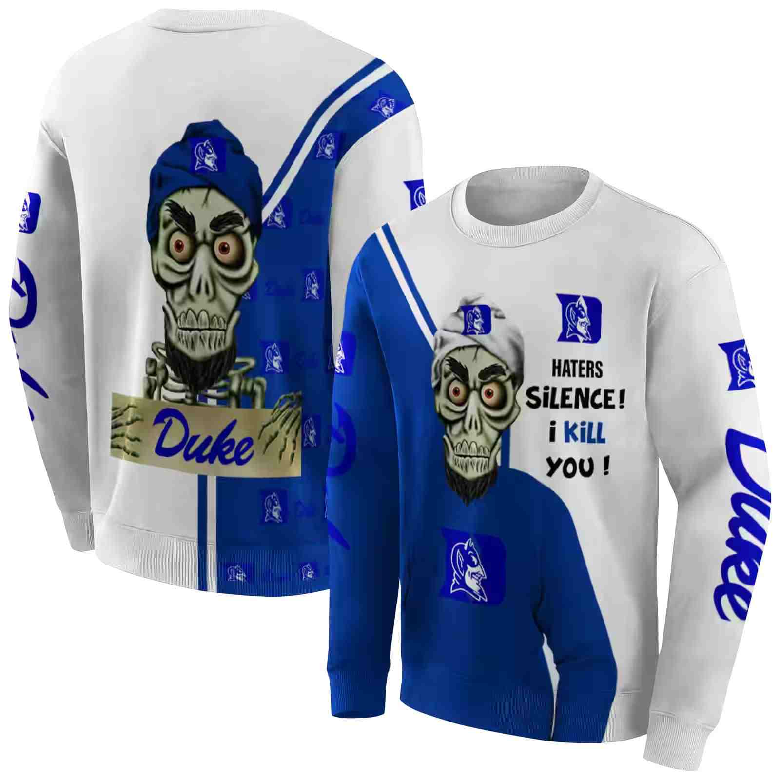 duke blue devils achmed skull blue hoodie premium grade