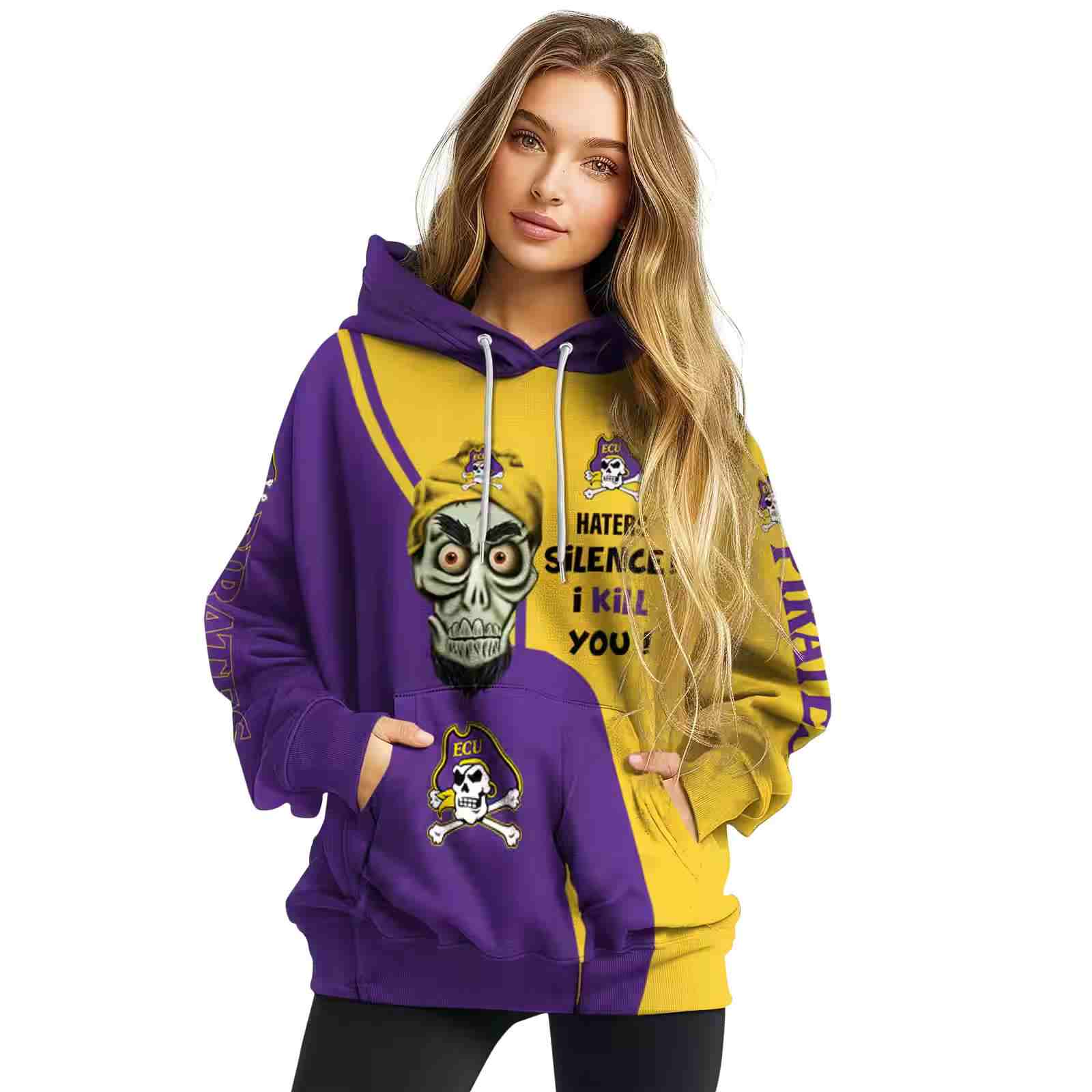 east carolina pirates achmed skull purple hoodie high quality