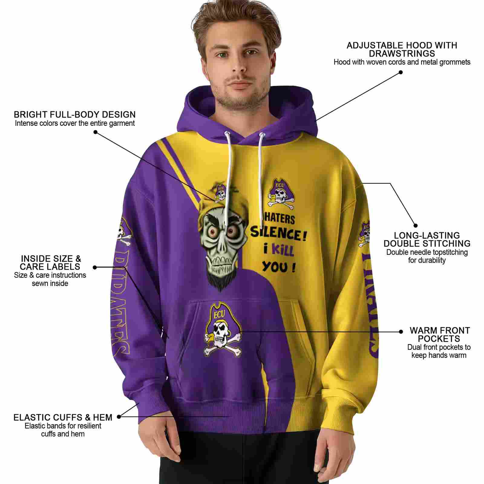 east carolina pirates achmed skull purple hoodie latest model