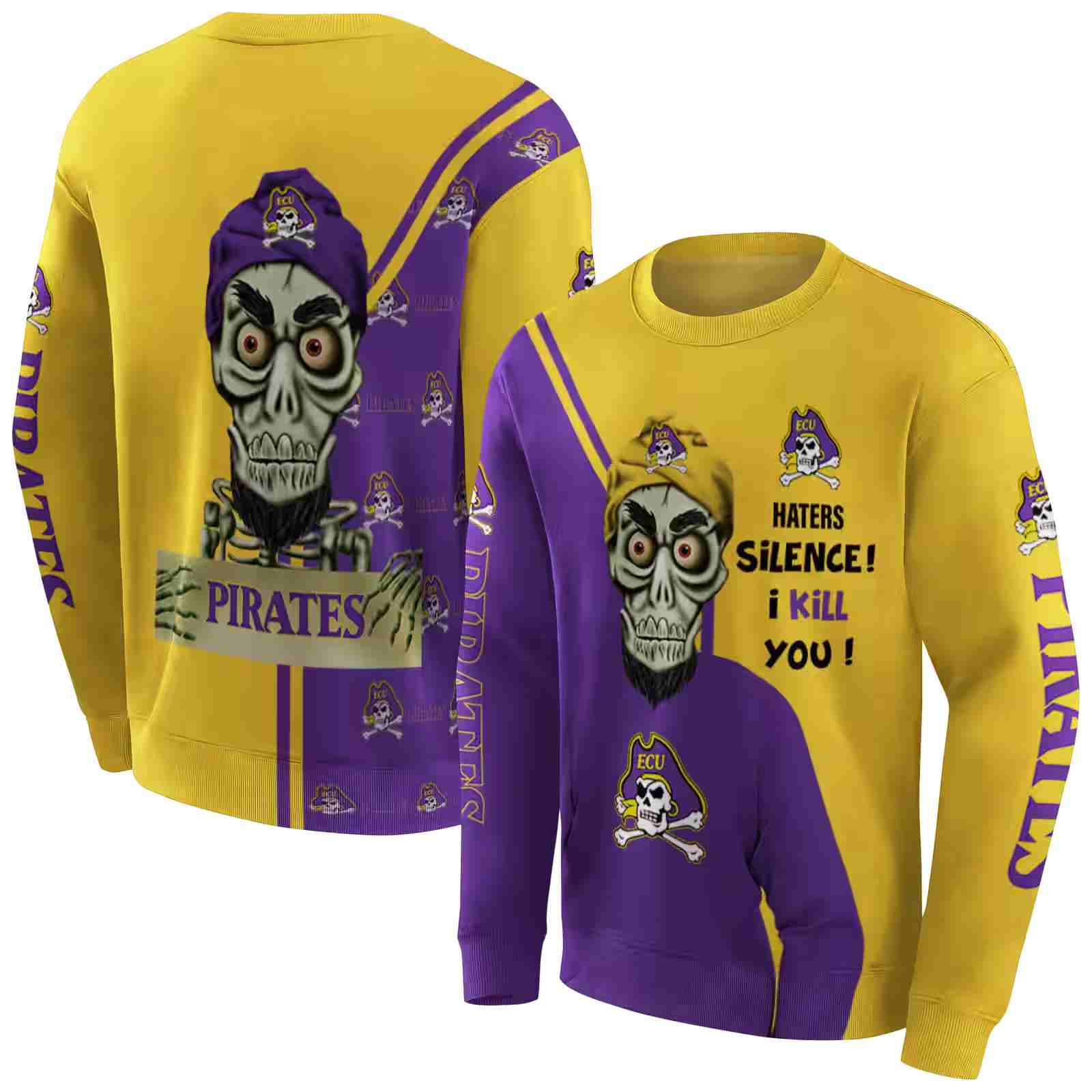 east carolina pirates achmed skull purple hoodie premium grade