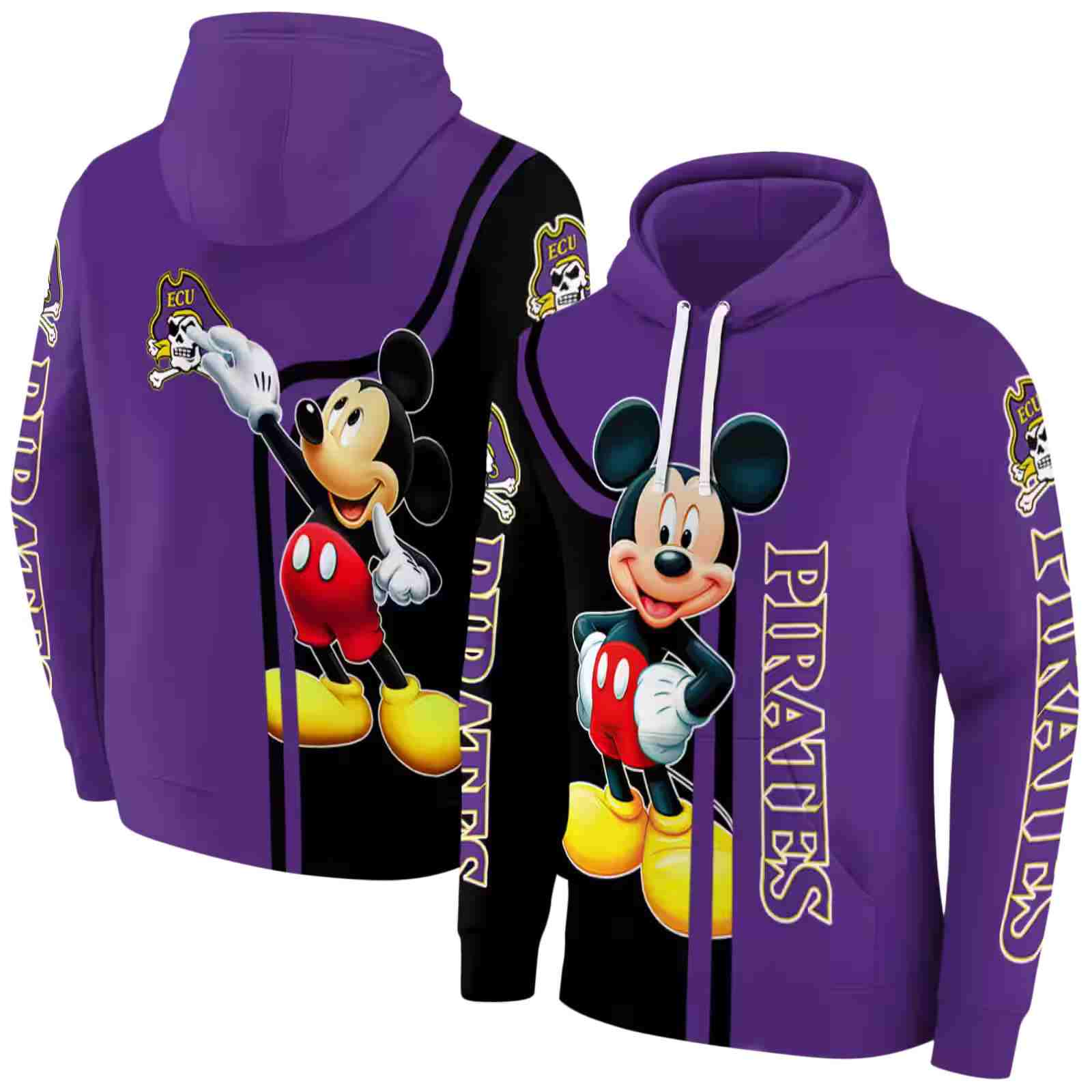 east carolina pirates mickey mouse purple black hoodie fashion forward