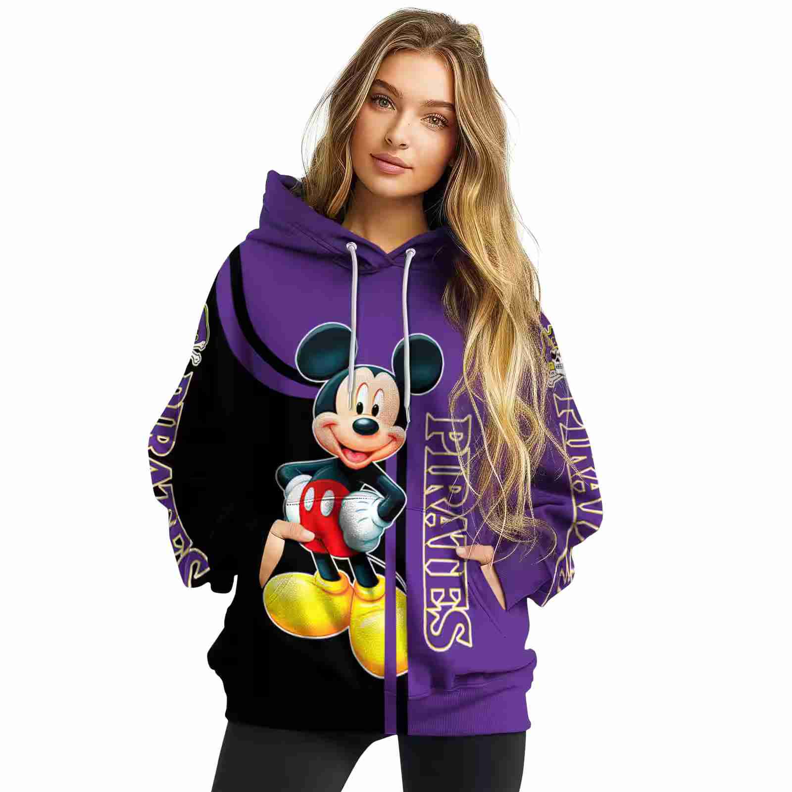 east carolina pirates mickey mouse purple black hoodie high quality