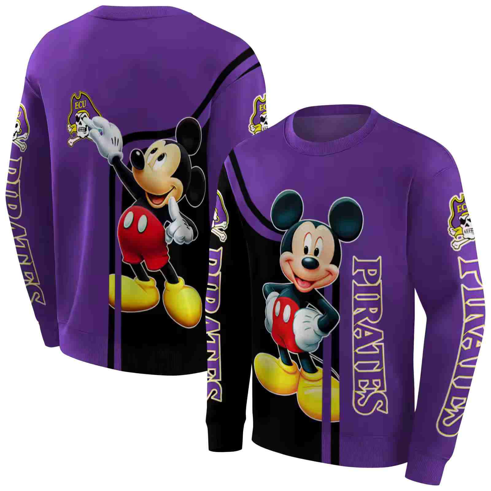 east carolina pirates mickey mouse purple black hoodie premium grade