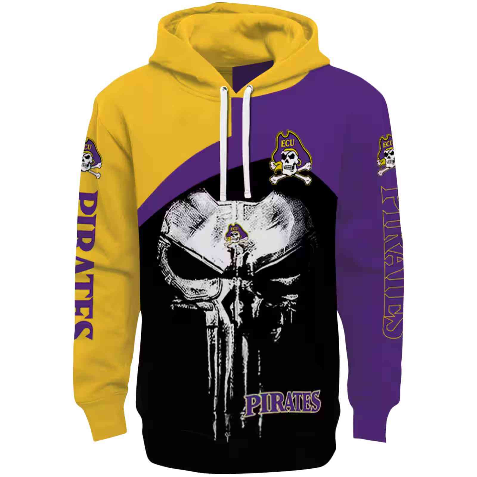 East Carolina Pirates Skull Punisher Gold Black Hoodie