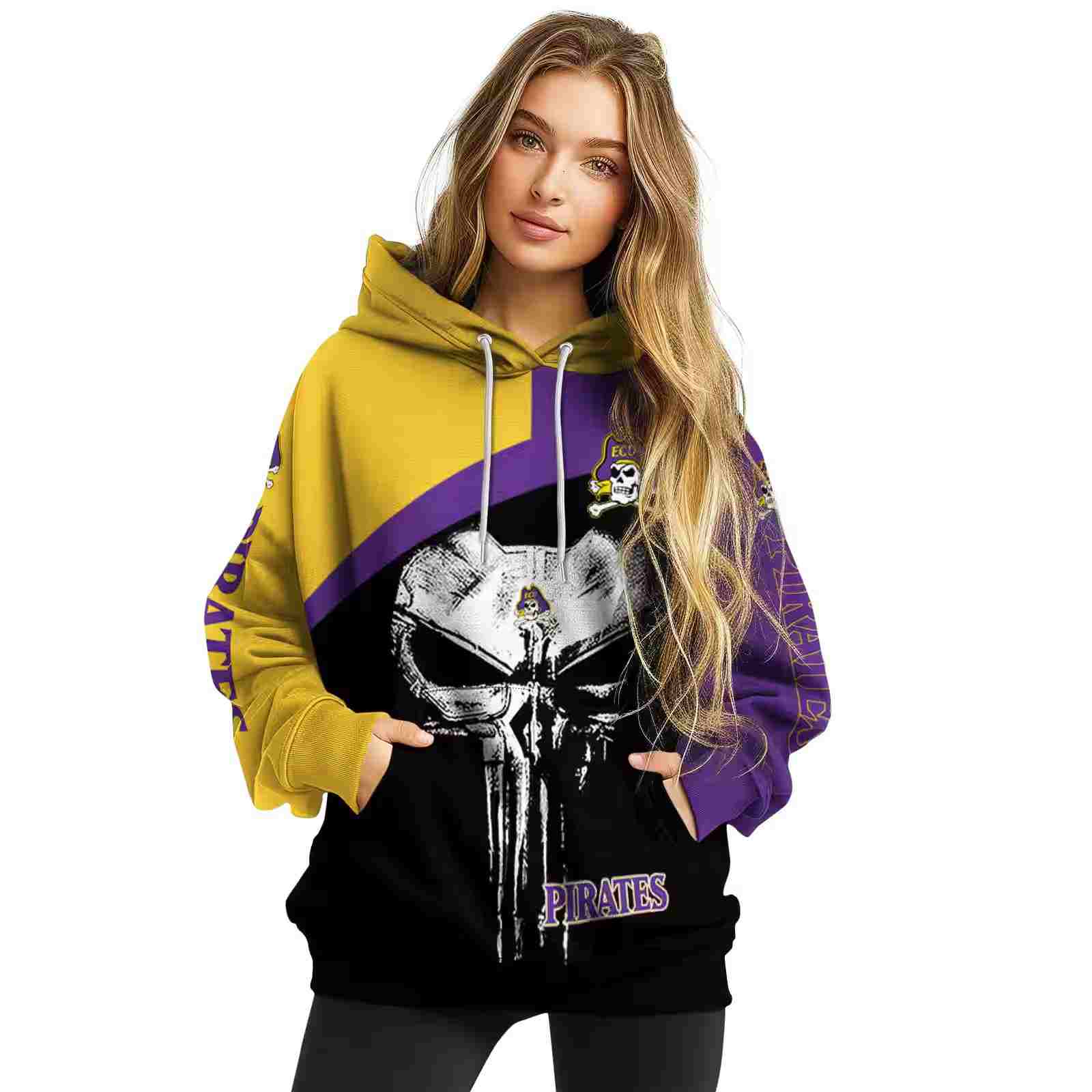 east carolina pirates skull punisher gold black hoodie high quality