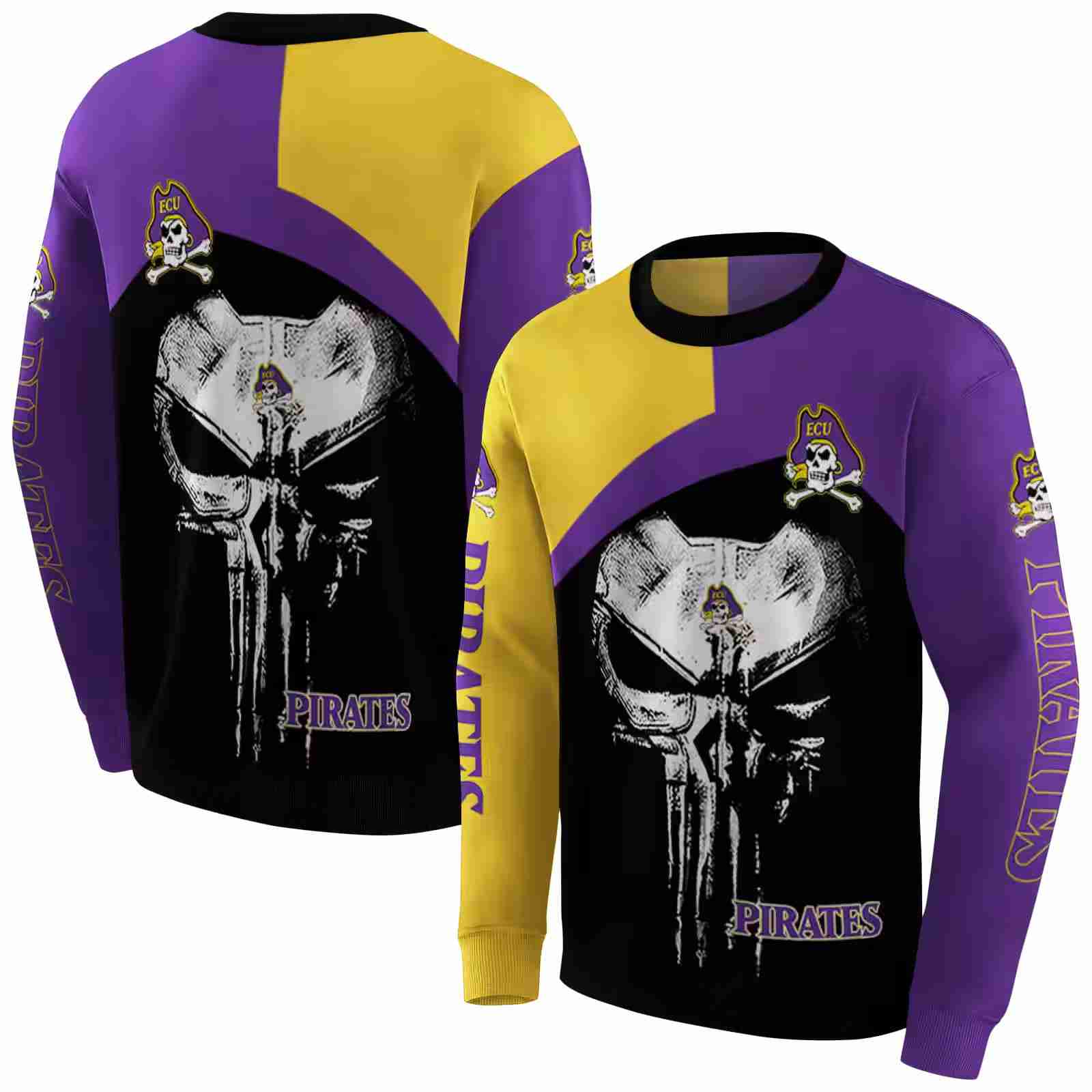 east carolina pirates skull punisher gold black hoodie premium grade