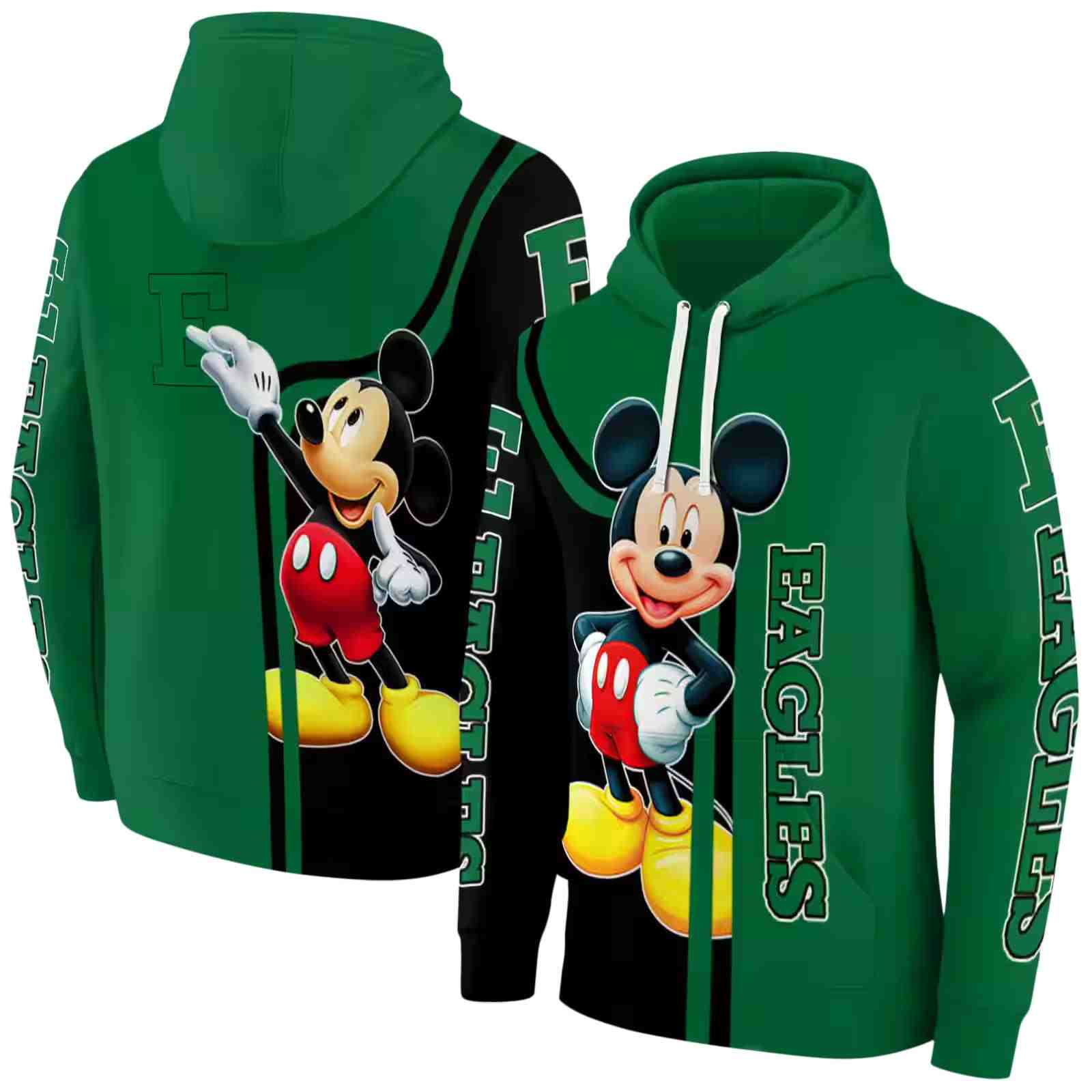 eastern michigan eagles mickey mouse green black hoodie fashion forward