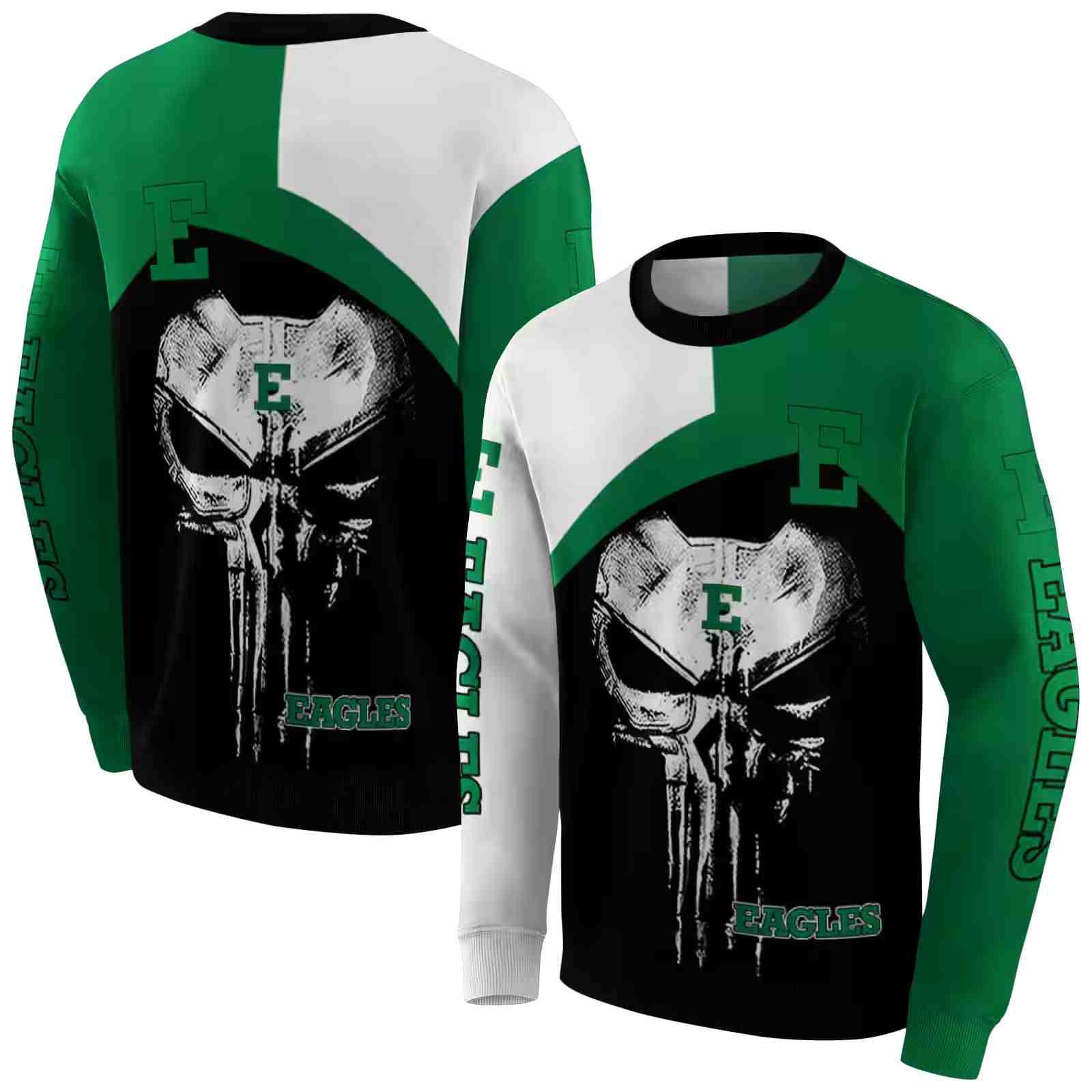 eastern michigan eagles skull punisher white black hoodie premium grade