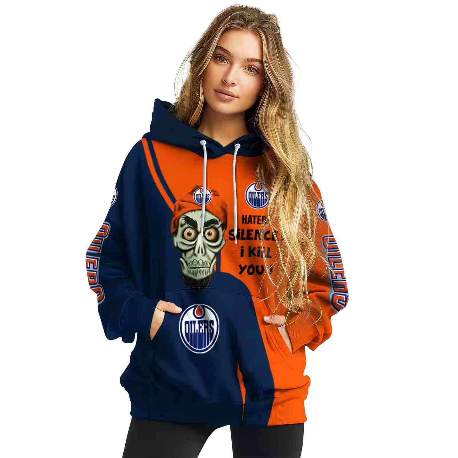 edmonton oilers achmed skull blue hoodie high quality