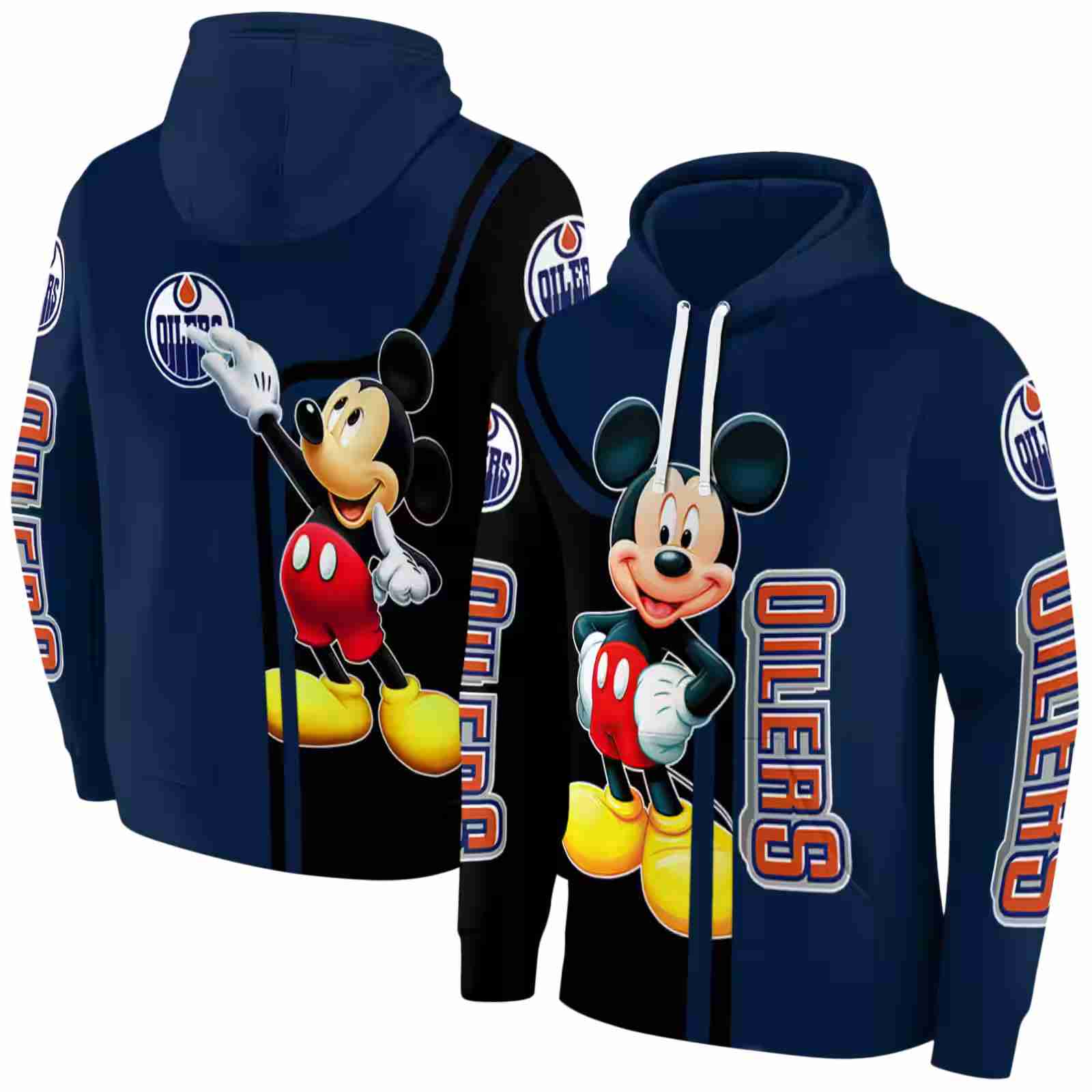 edmonton oilers mickey mouse blue black hoodie fashion forward