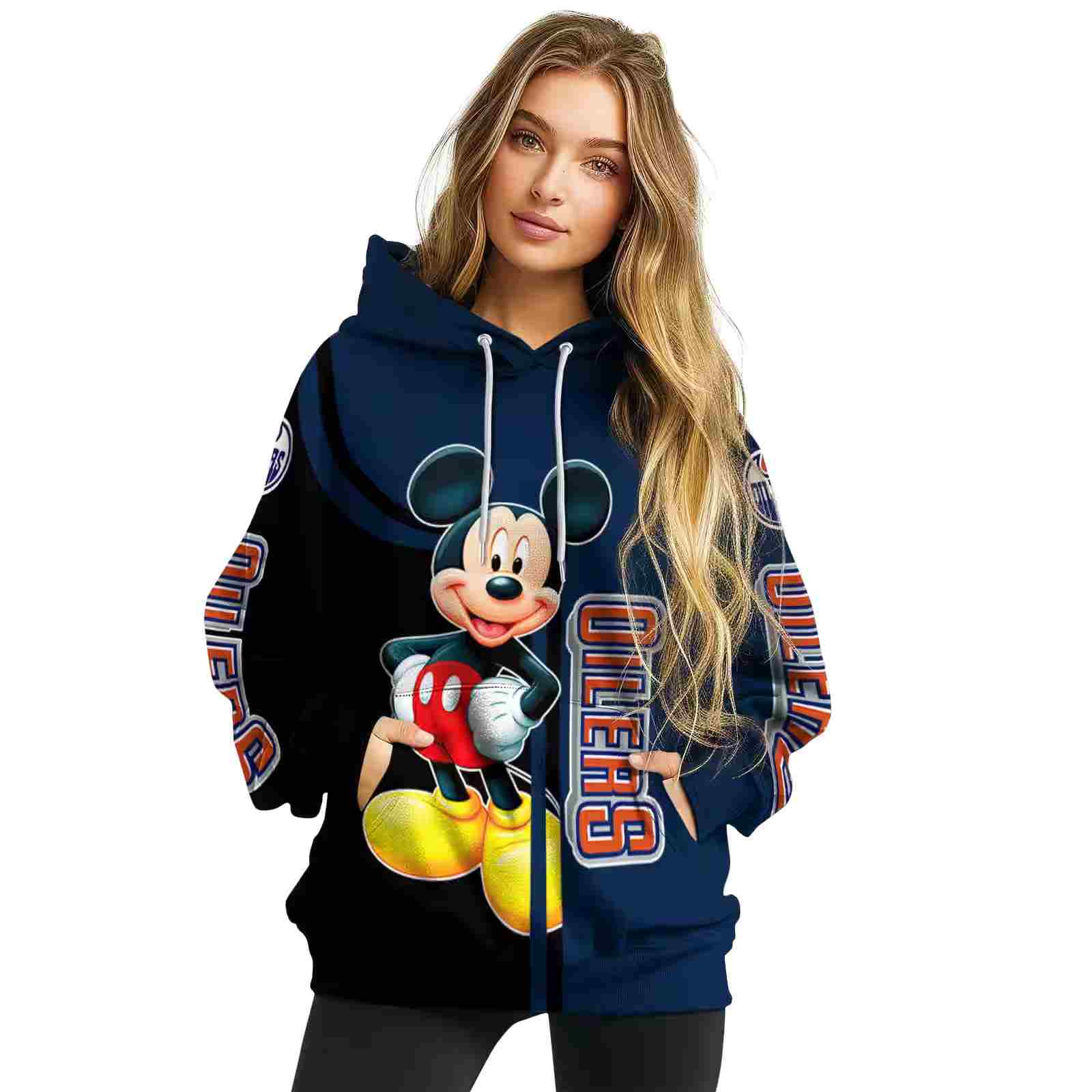 edmonton oilers mickey mouse blue black hoodie high quality