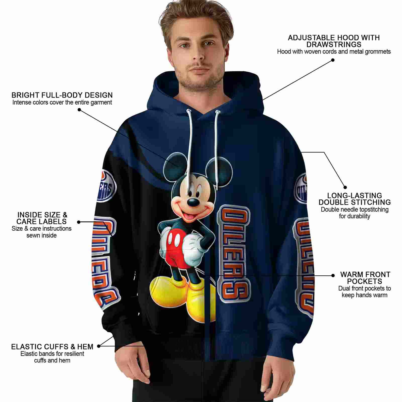 edmonton oilers mickey mouse blue black hoodie latest model