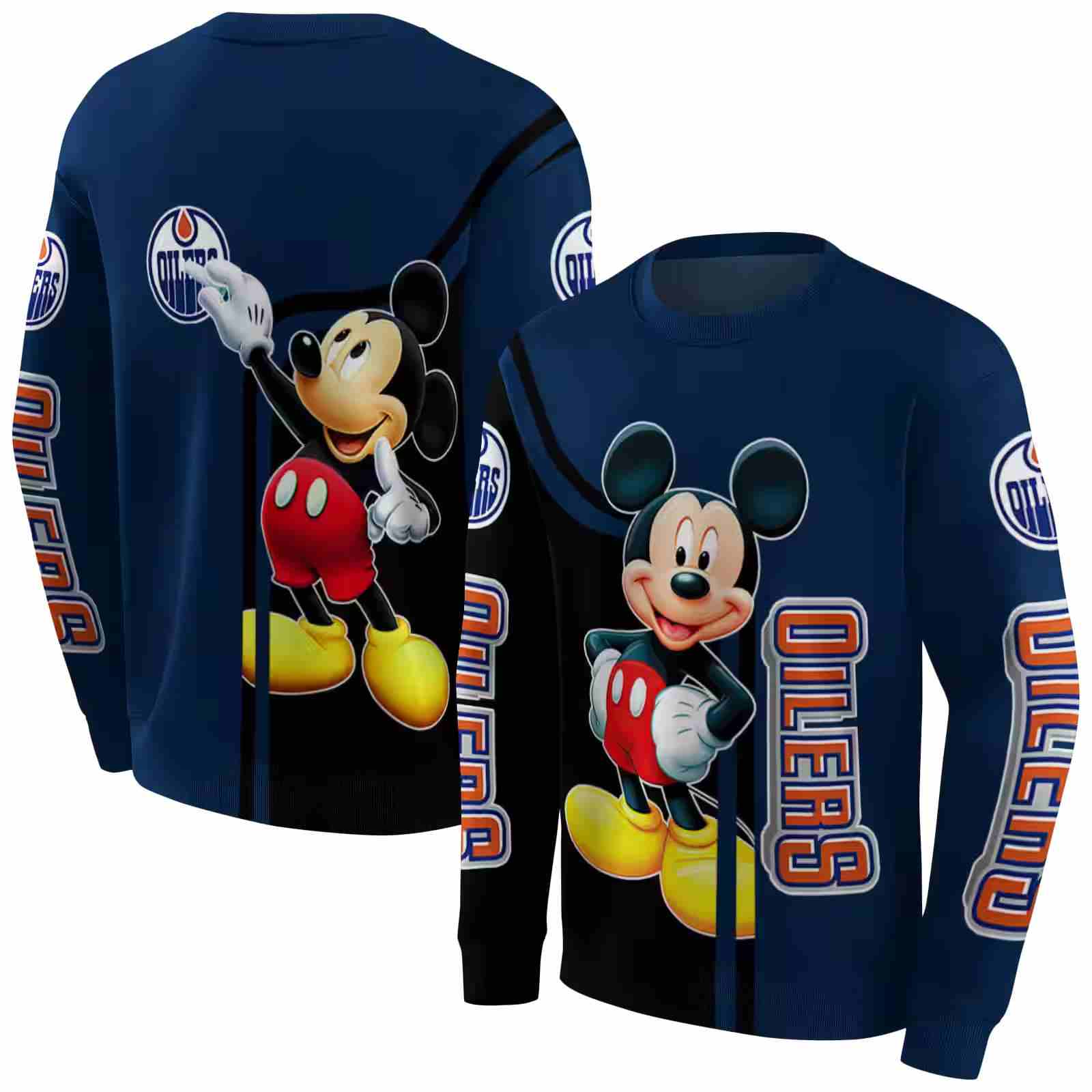 edmonton oilers mickey mouse blue black hoodie premium grade