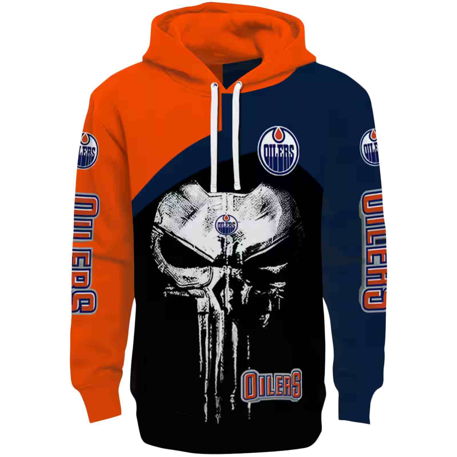 Edmonton Oilers Skull Punisher Orange Black Hoodie