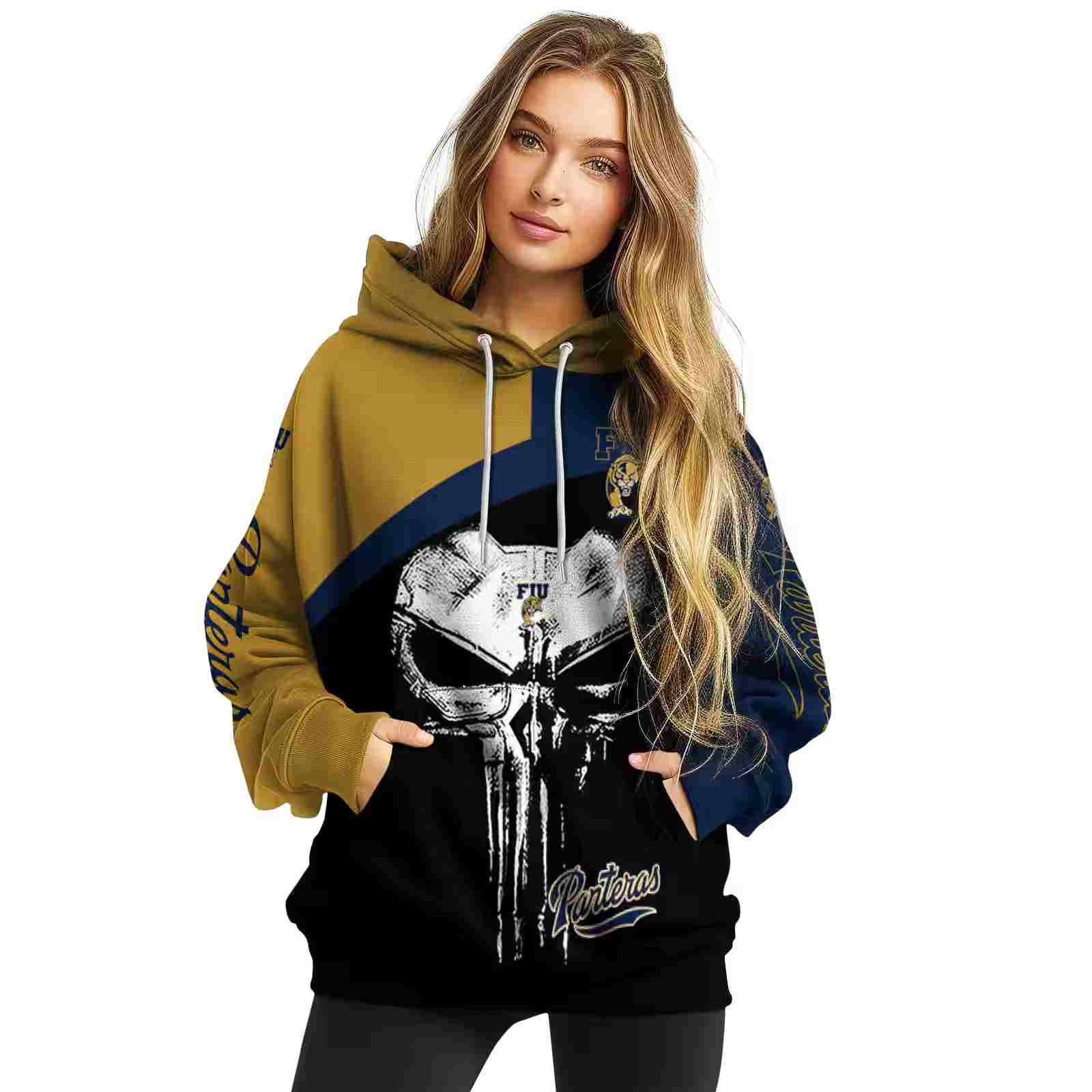 fiu panthers skull punisher gold black hoodie high quality
