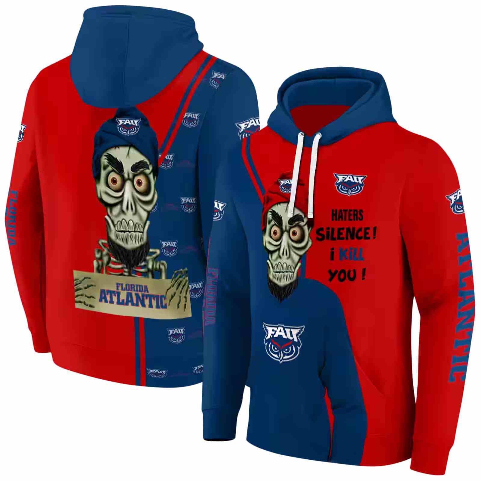 florida atlantic owls achmed skull blue hoodie fashion forward