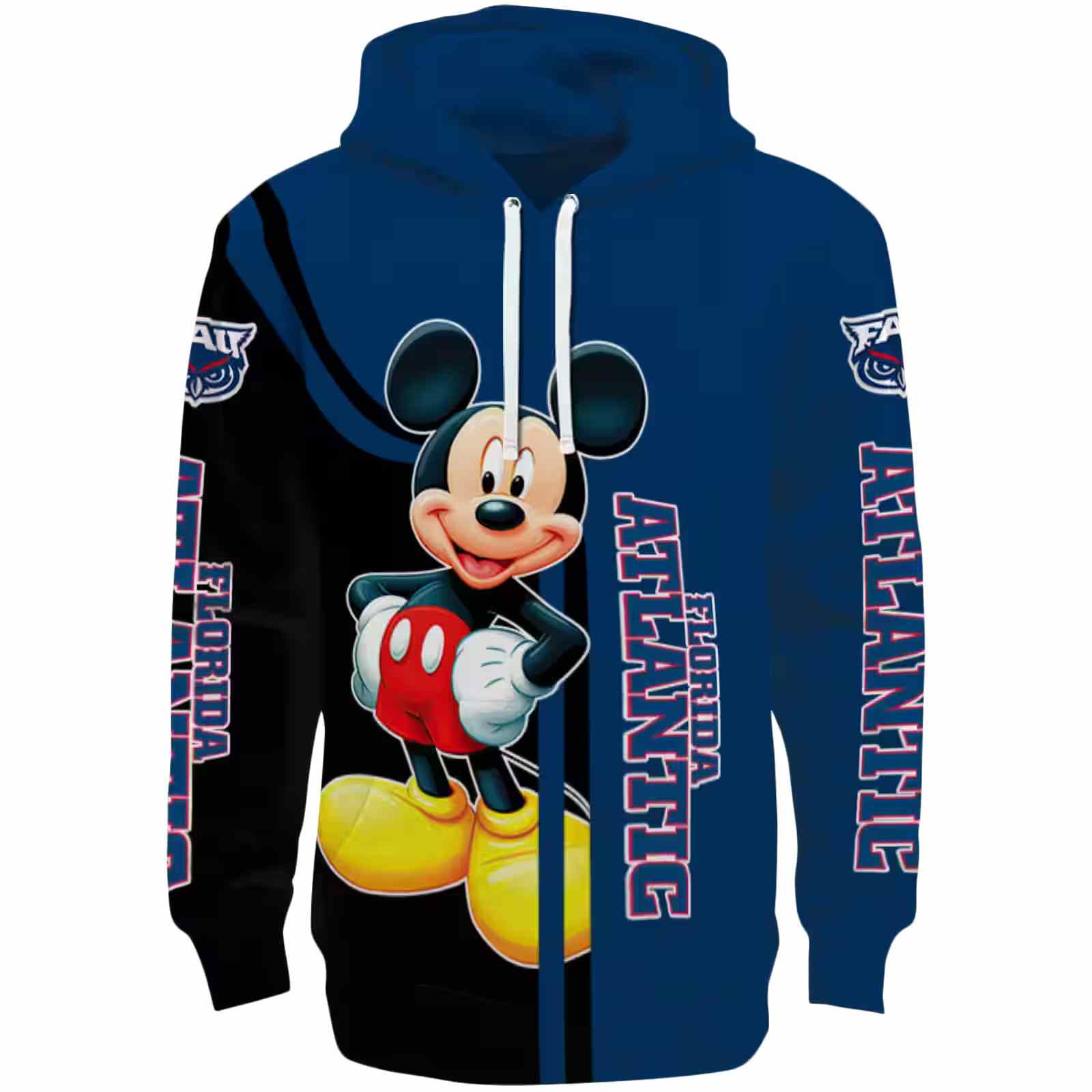 Florida Atlantic Owls Mickey Mouse Blue Black Hoodie