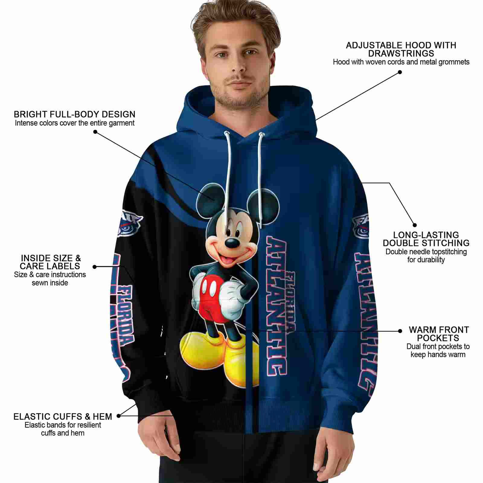 florida atlantic owls mickey mouse blue black hoodie latest model