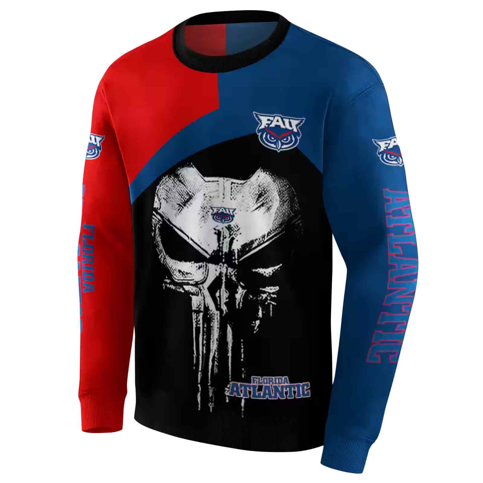 florida atlantic owls skull punisher red black hoodie new arrival