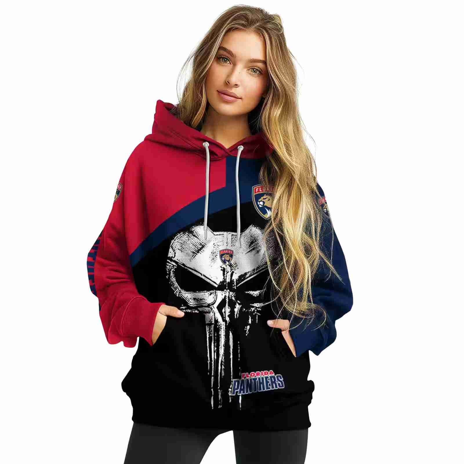 florida panthers skull punisher blue black hoodie high quality