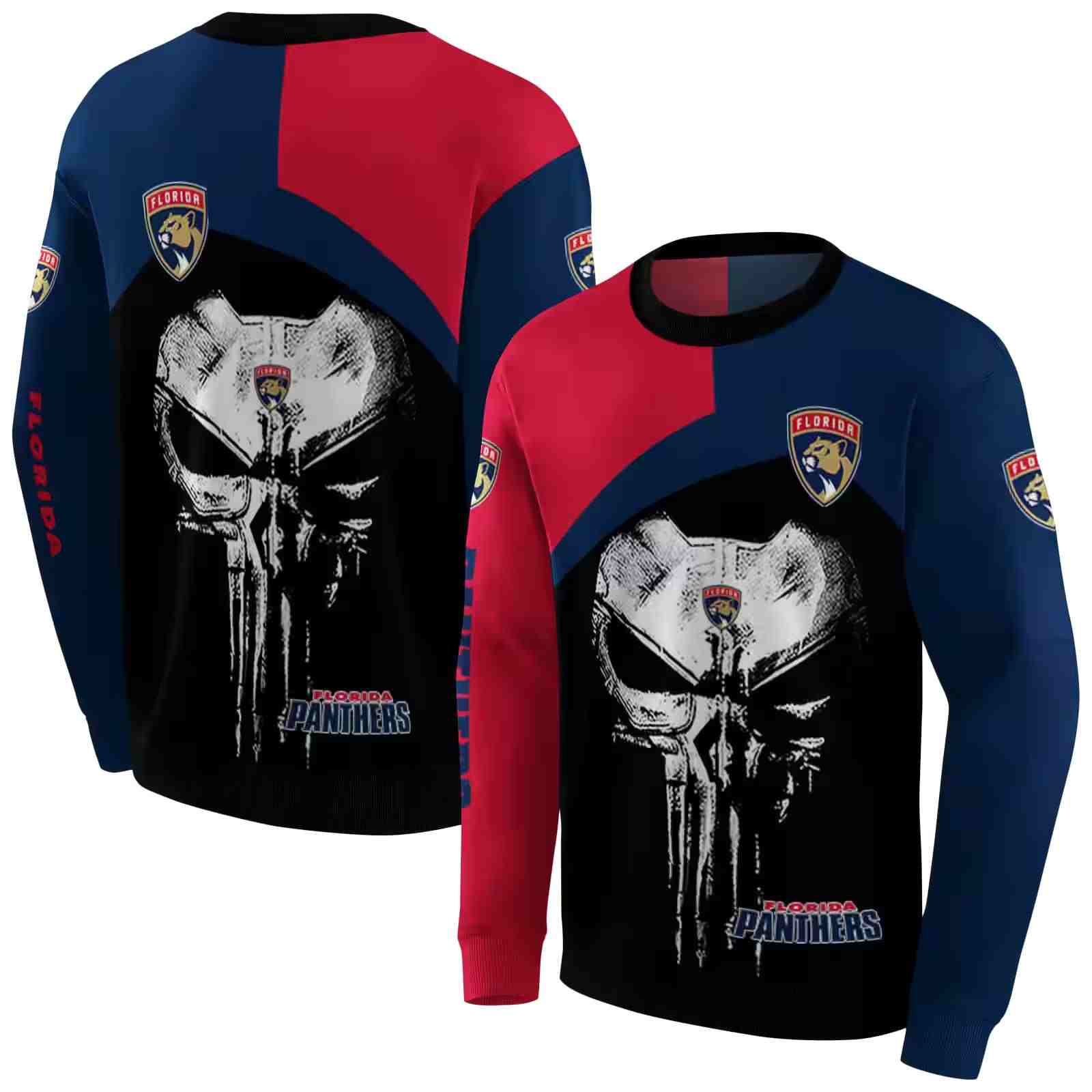 florida panthers skull punisher blue black hoodie premium grade