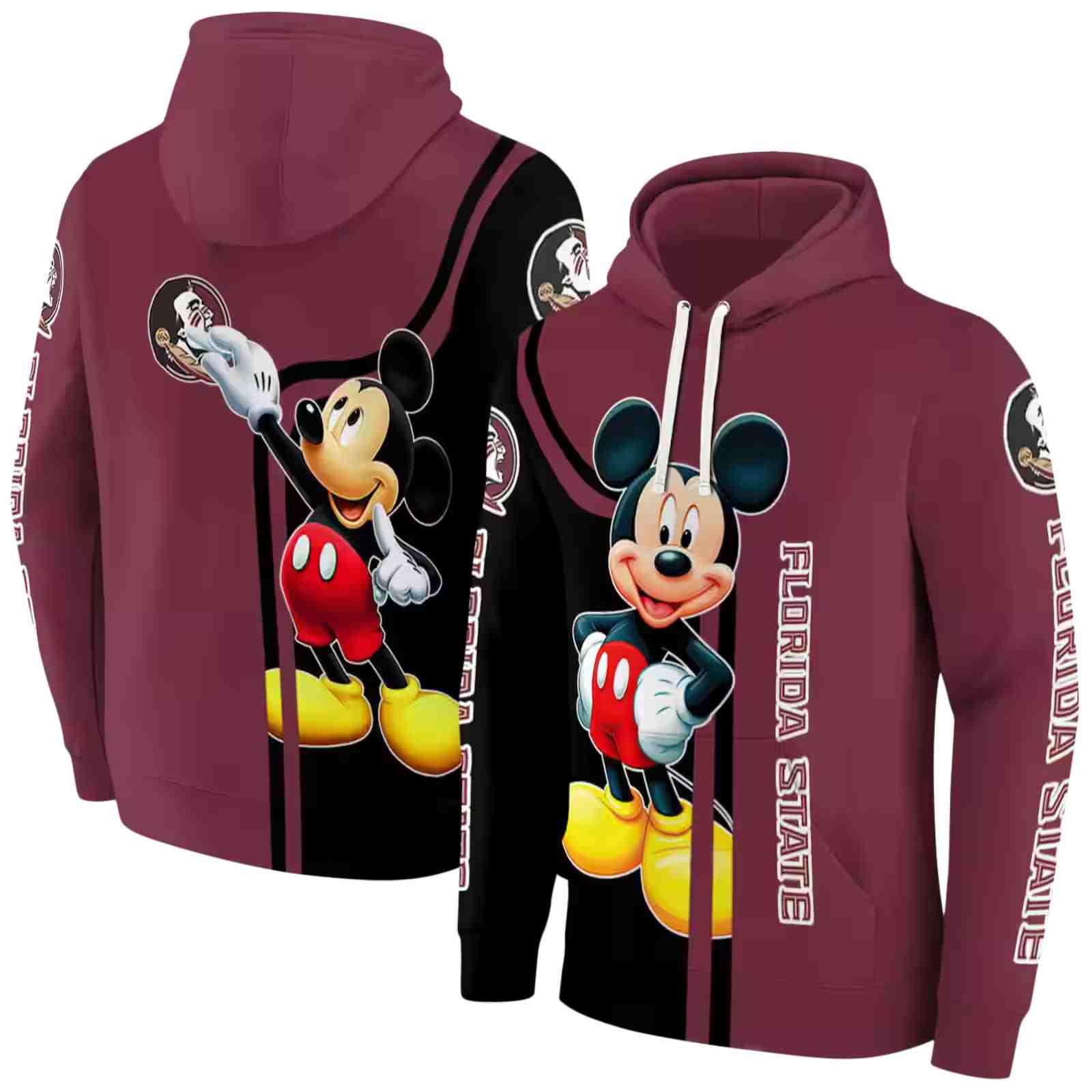 florida state seminoles mickey mouse garnet black hoodie fashion forward