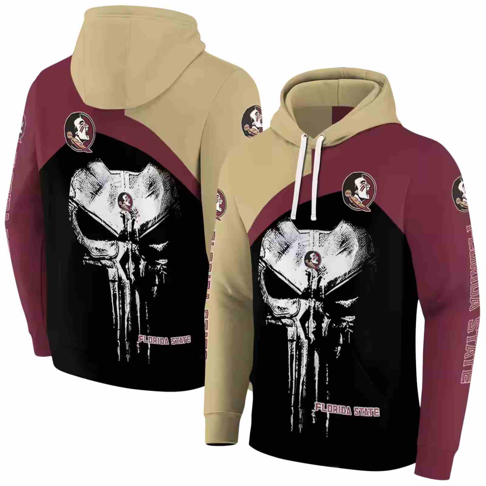 florida state seminoles skull punisher gold black hoodie fashion forward