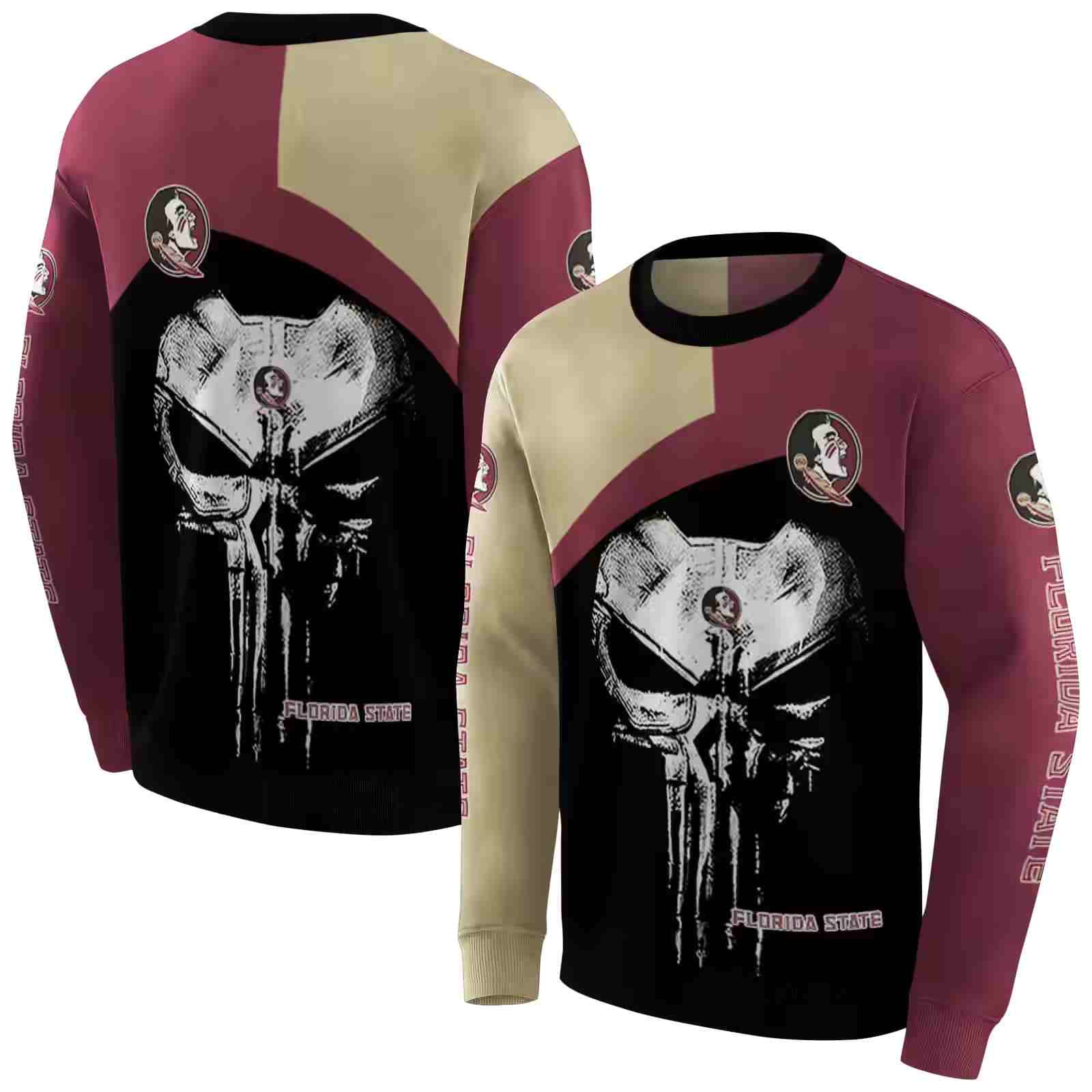 florida state seminoles skull punisher gold black hoodie premium grade