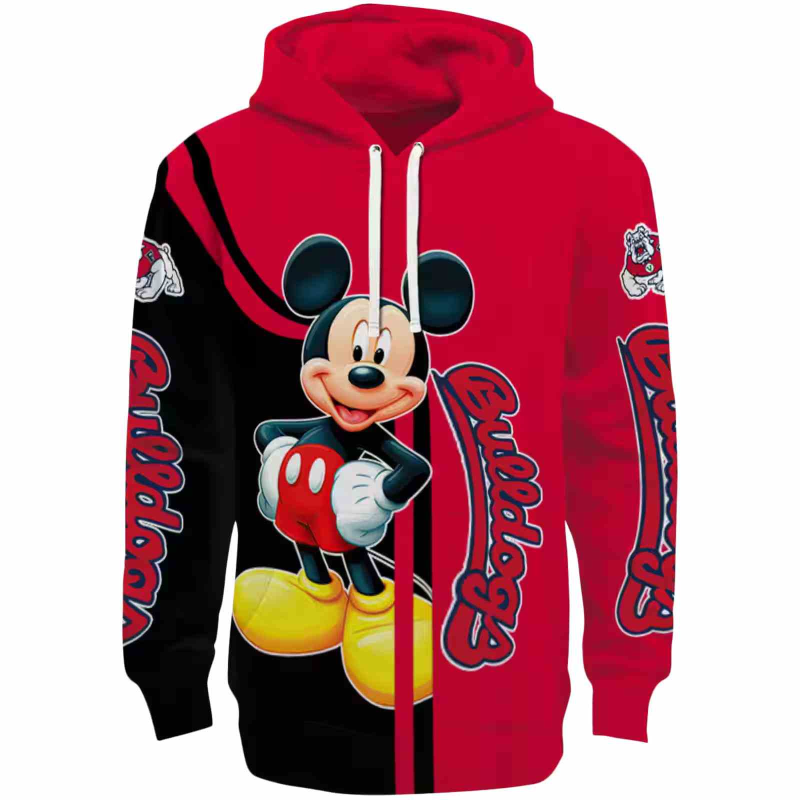 Fresno State Bulldogs Mickey Mouse Red Black Hoodie