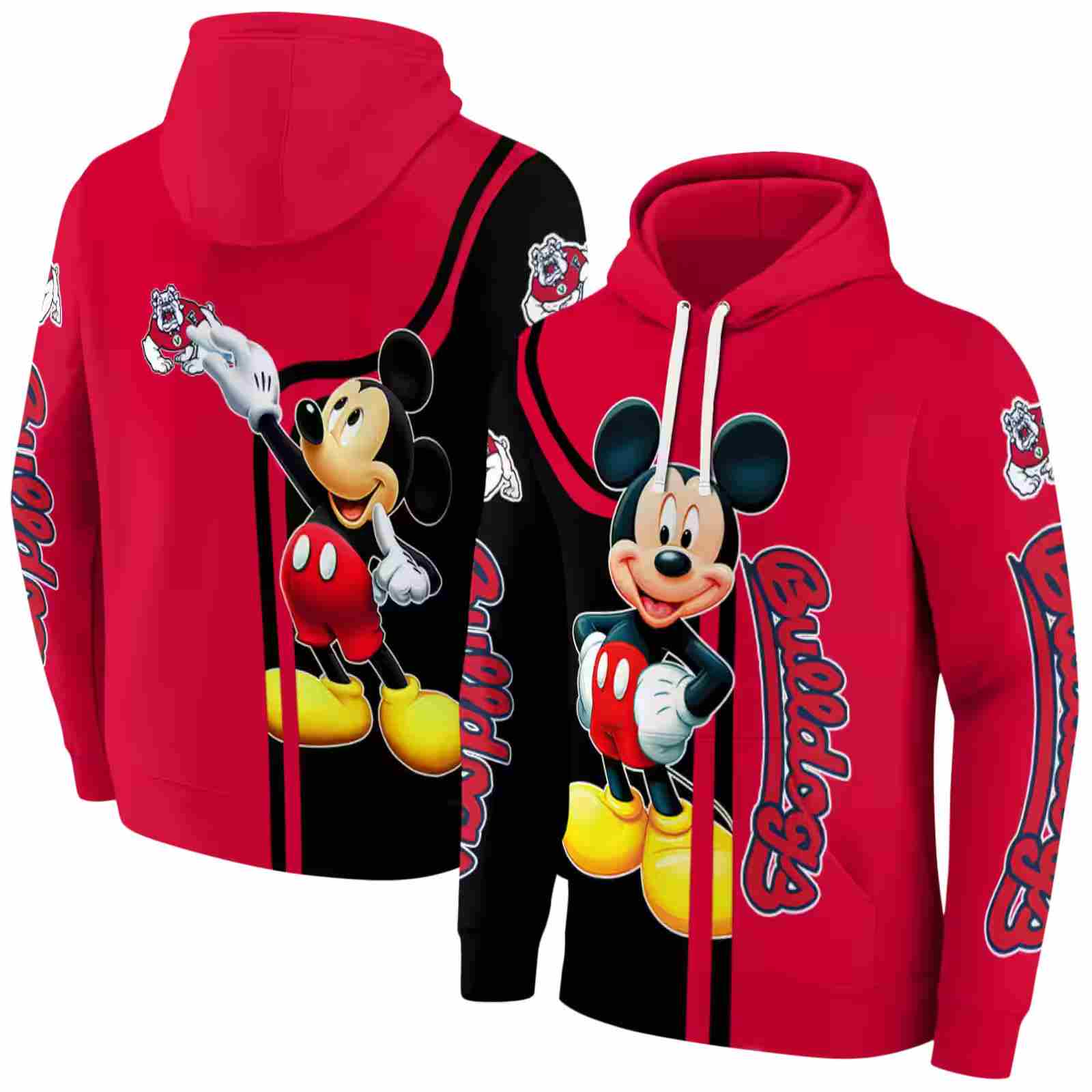 fresno state bulldogs mickey mouse red black hoodie fashion forward