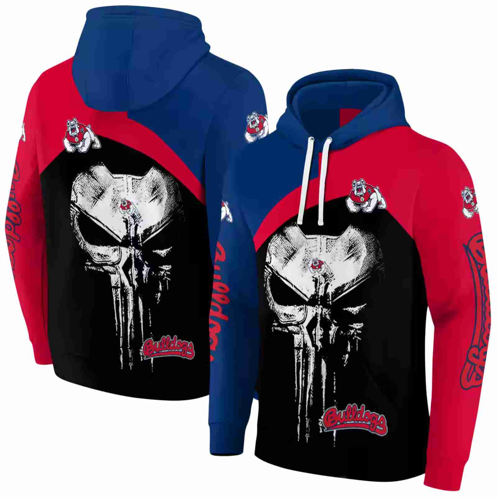 fresno state bulldogs skull punisher blue black hoodie fashion forward