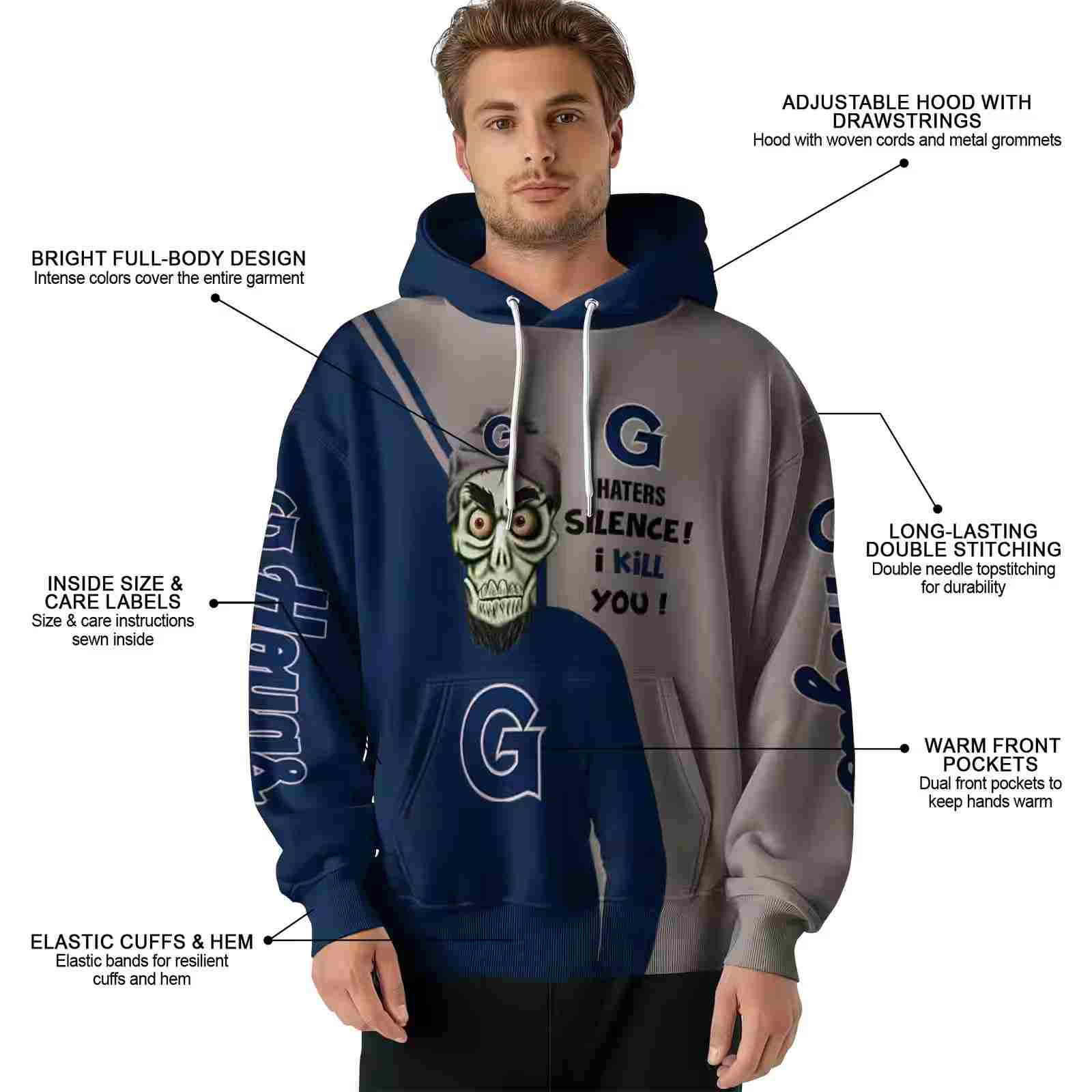 georgetown hoyas achmed skull blue hoodie latest model
