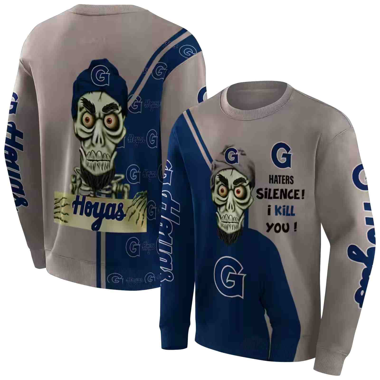 georgetown hoyas achmed skull blue hoodie premium grade