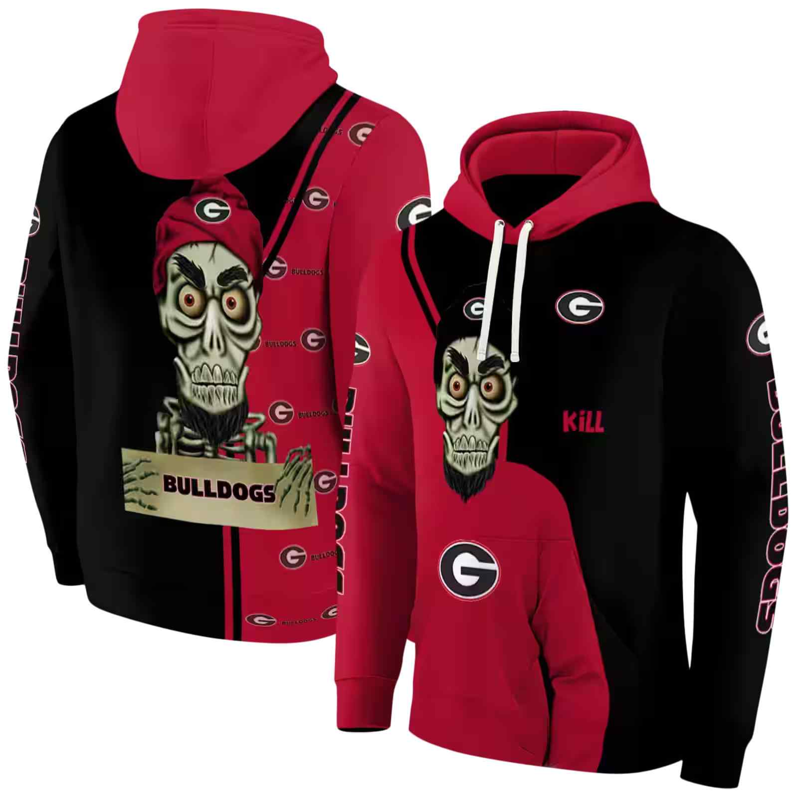 georgia bulldogs achmed skull red hoodie fashion forward