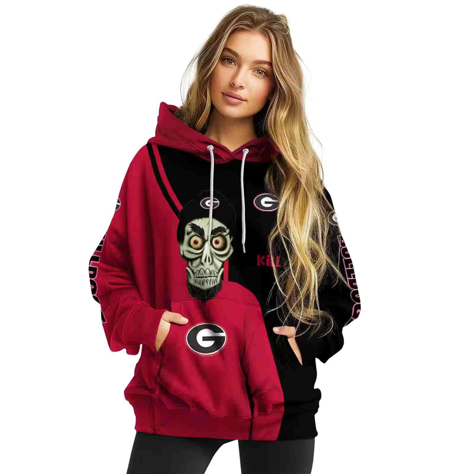 georgia bulldogs achmed skull red hoodie high quality