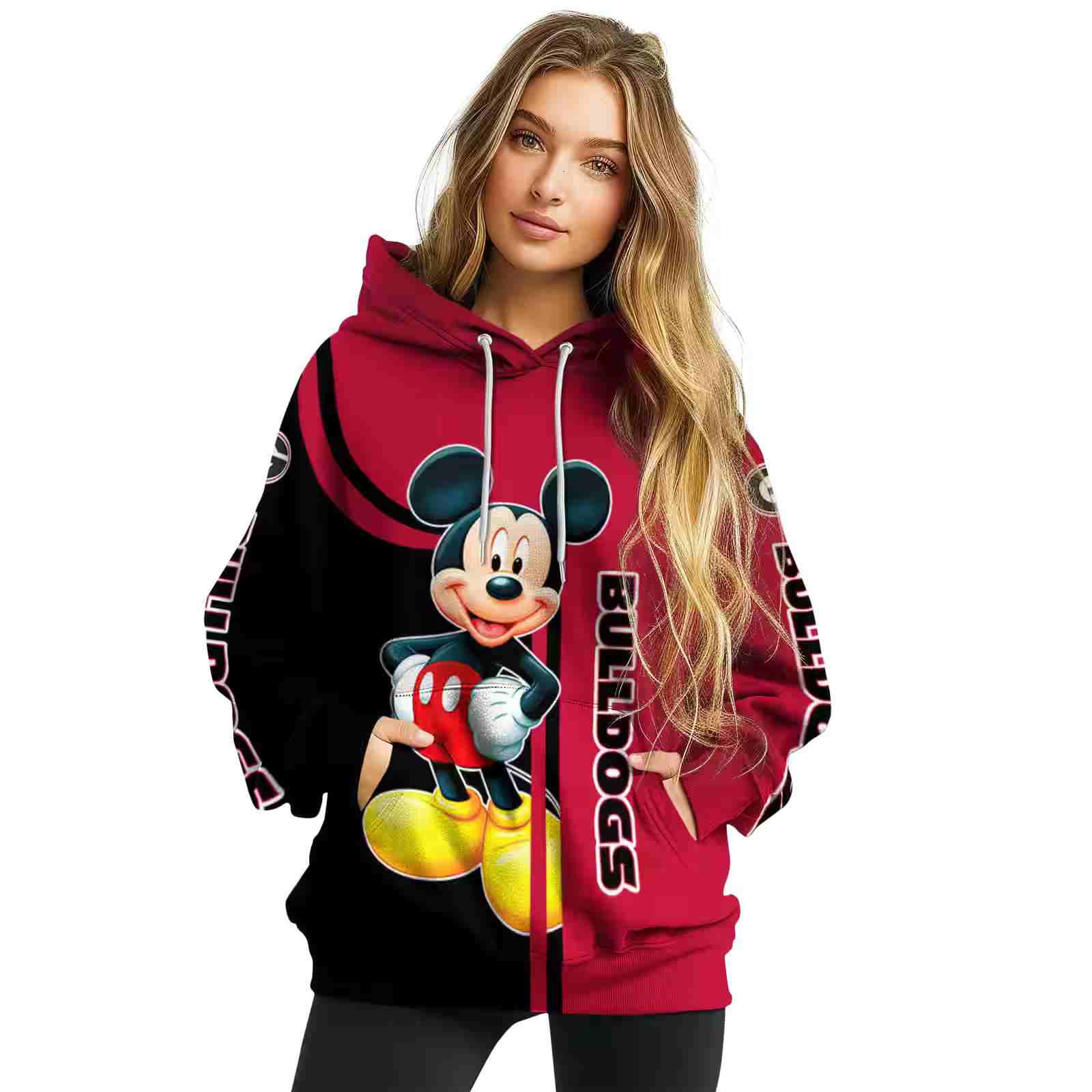 georgia bulldogs mickey mouse red black hoodie high quality