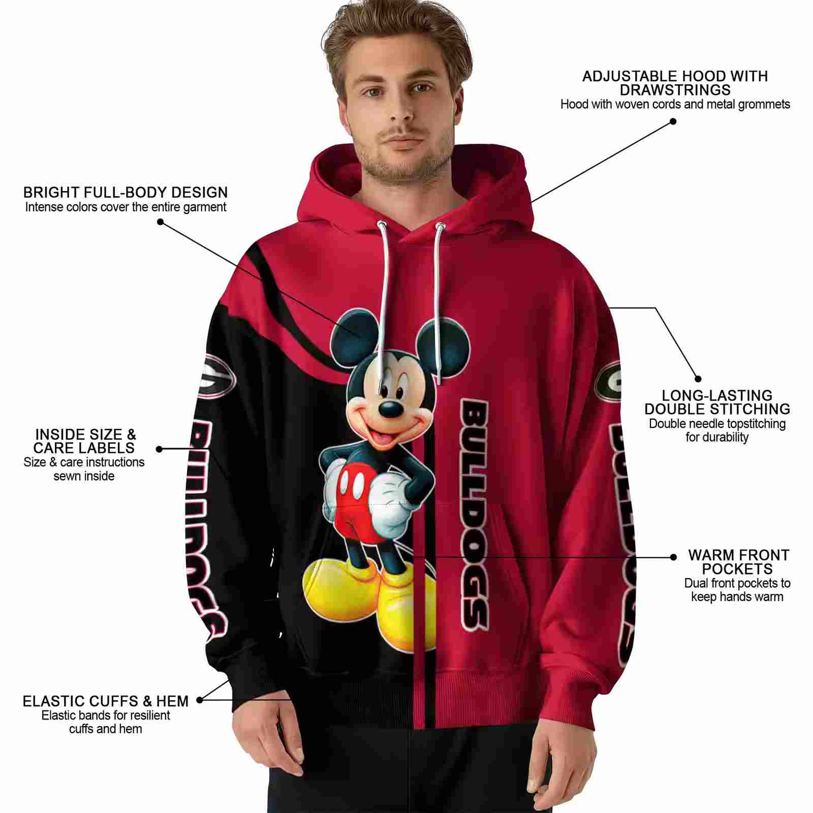 georgia bulldogs mickey mouse red black hoodie latest model