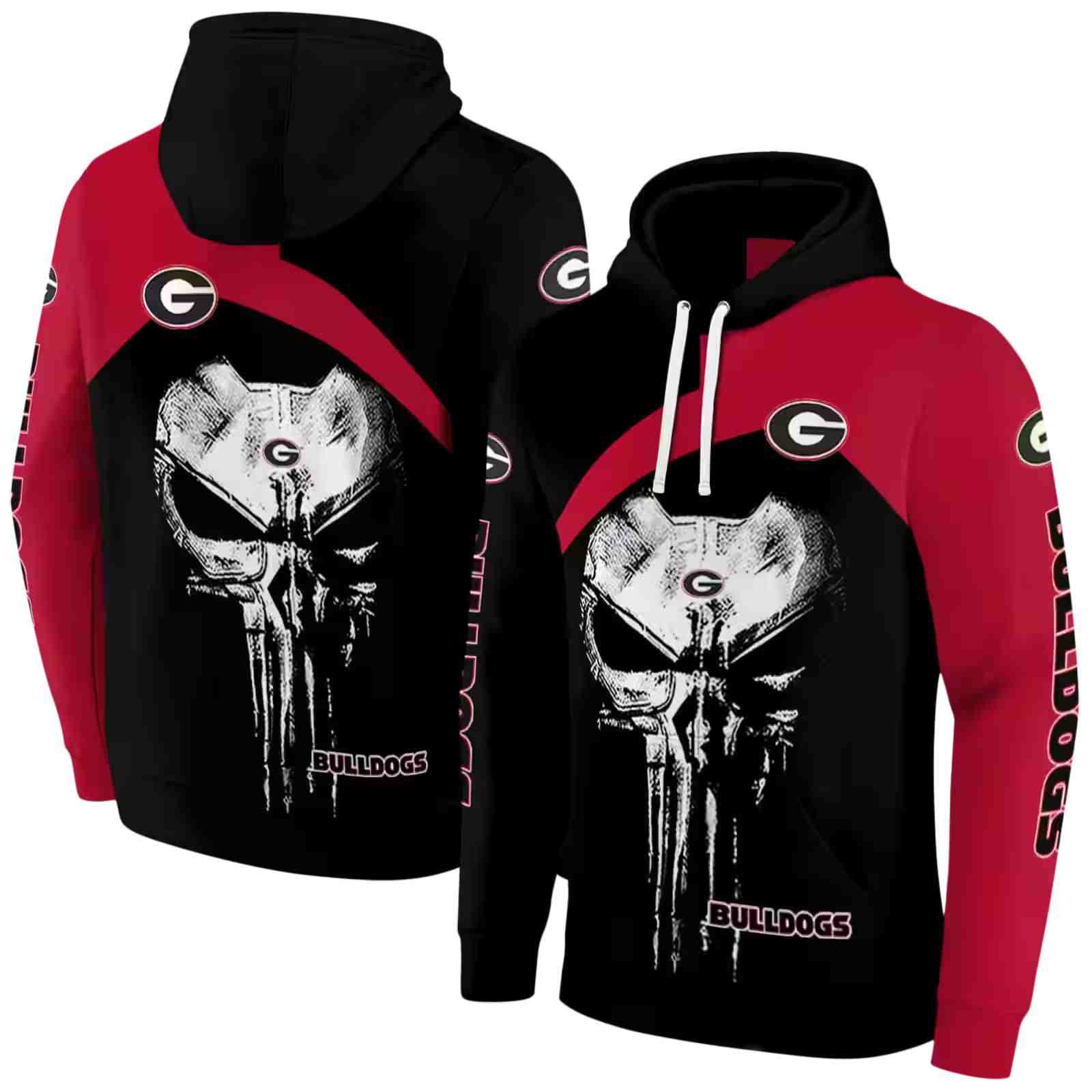 georgia bulldogs skull punisher black hoodie fashion forward