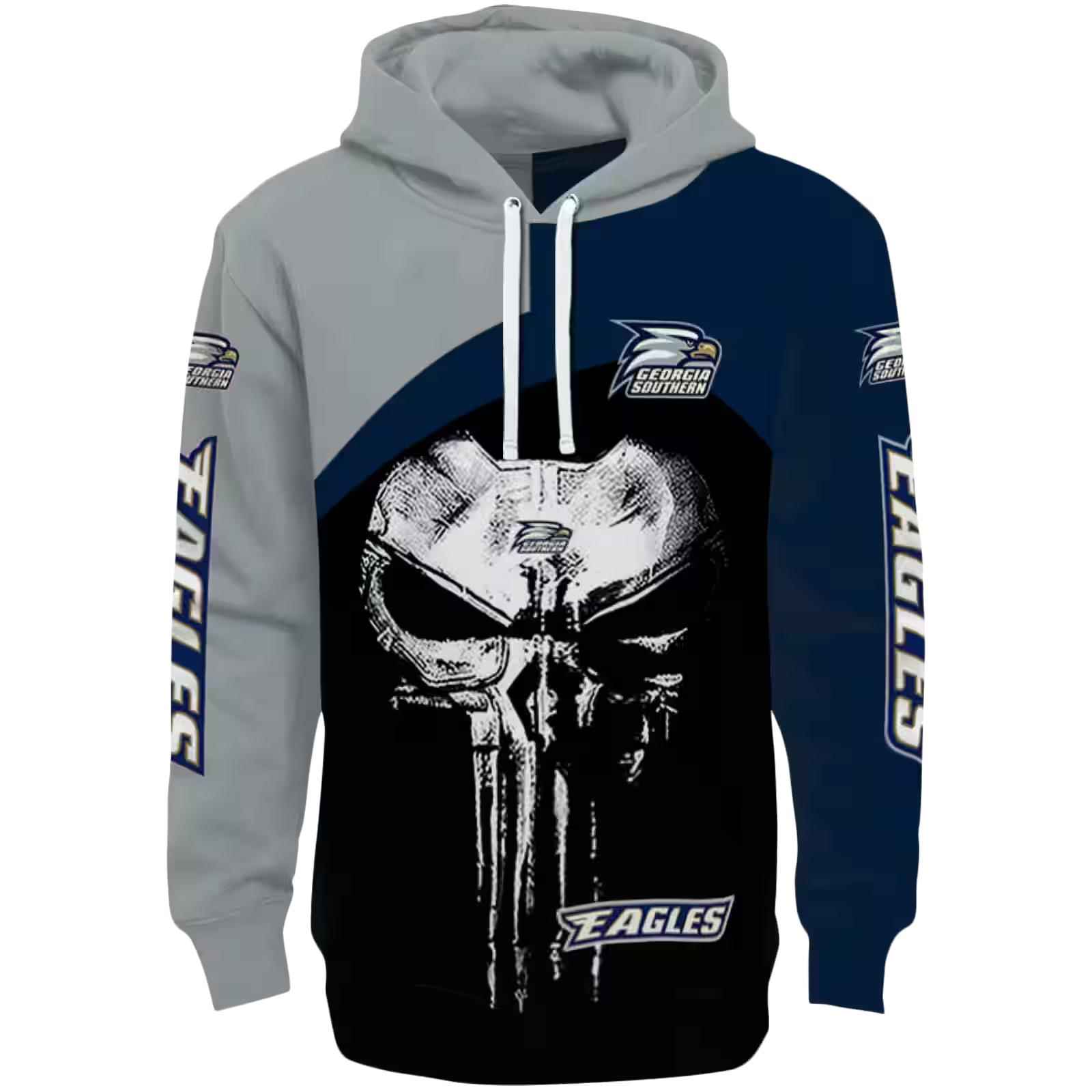 Georgia Southern Eagles Skull Punisher Grey Black Hoodie